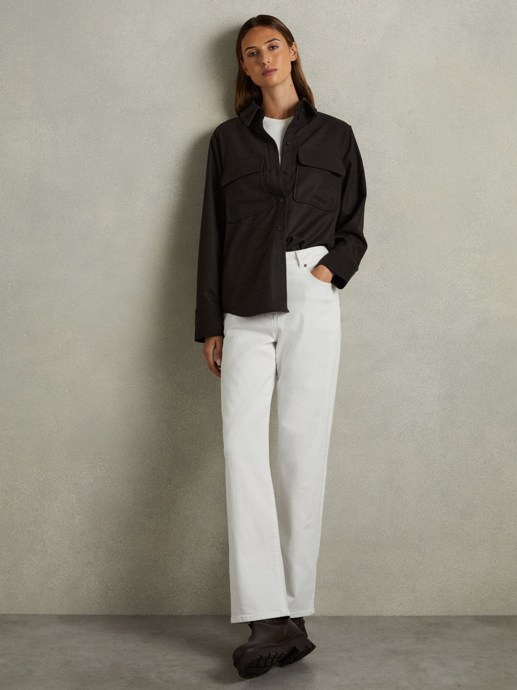 Patch Pocket Twill Overshirt in Chocolate - Image 3 of 6
