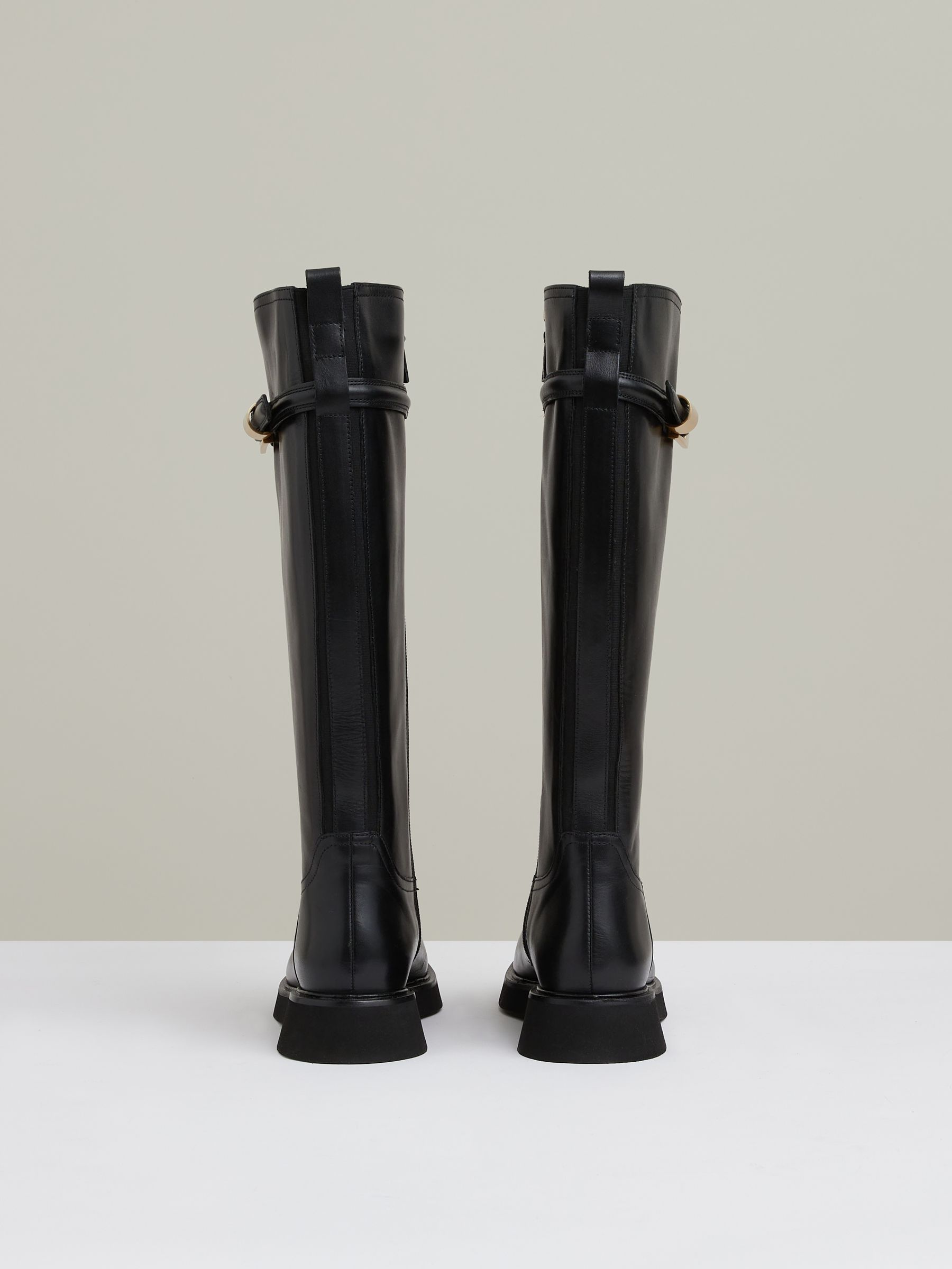 Leather Buckled Knee-High Boots in Black - Image 4 of 4
