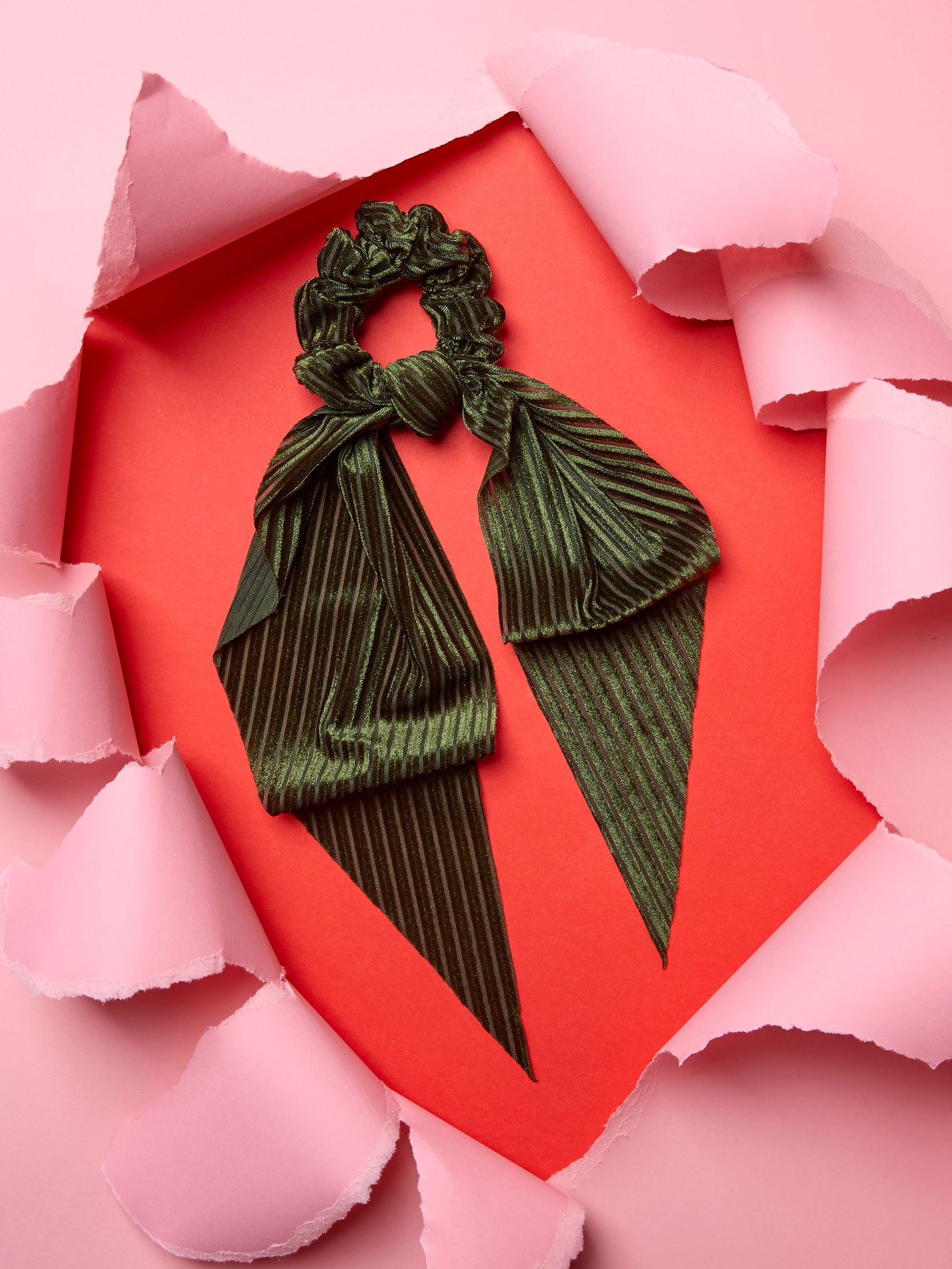 Green Velvet Tie Scrunchie - Image 2 of 3