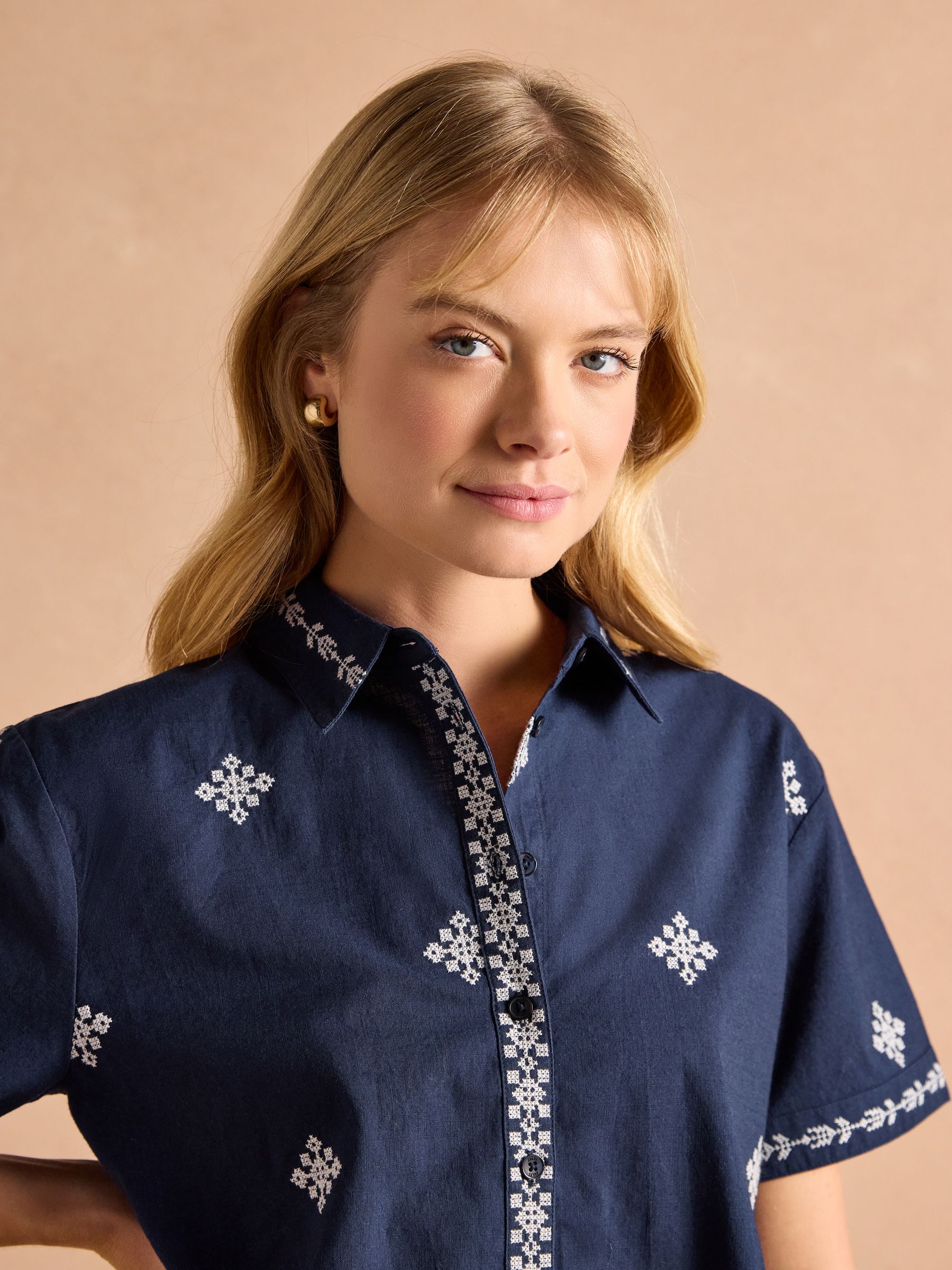Emilie Navy Embroidered Shirt - Image 4 of 7