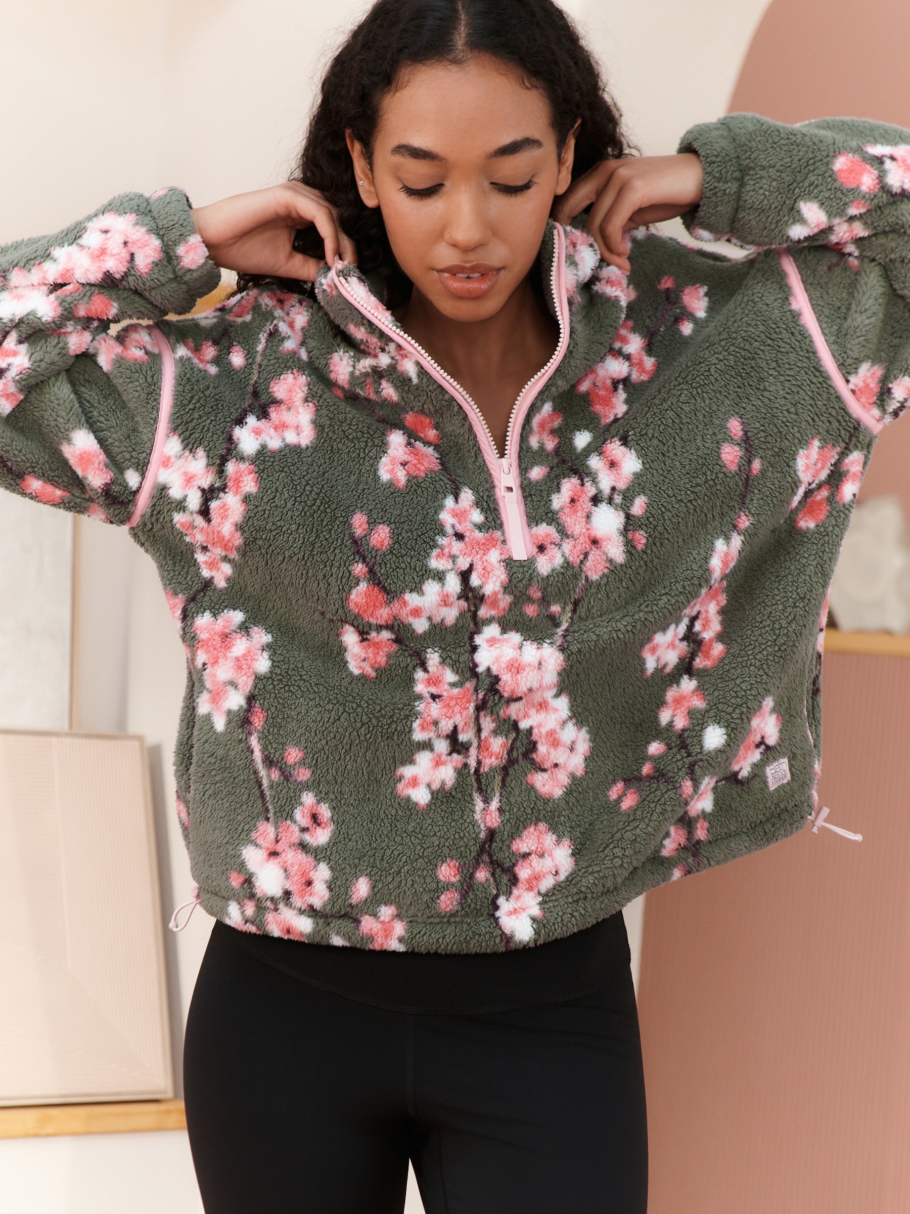 Green Cherry Blossom Borg Fleece - Image 1 of 9