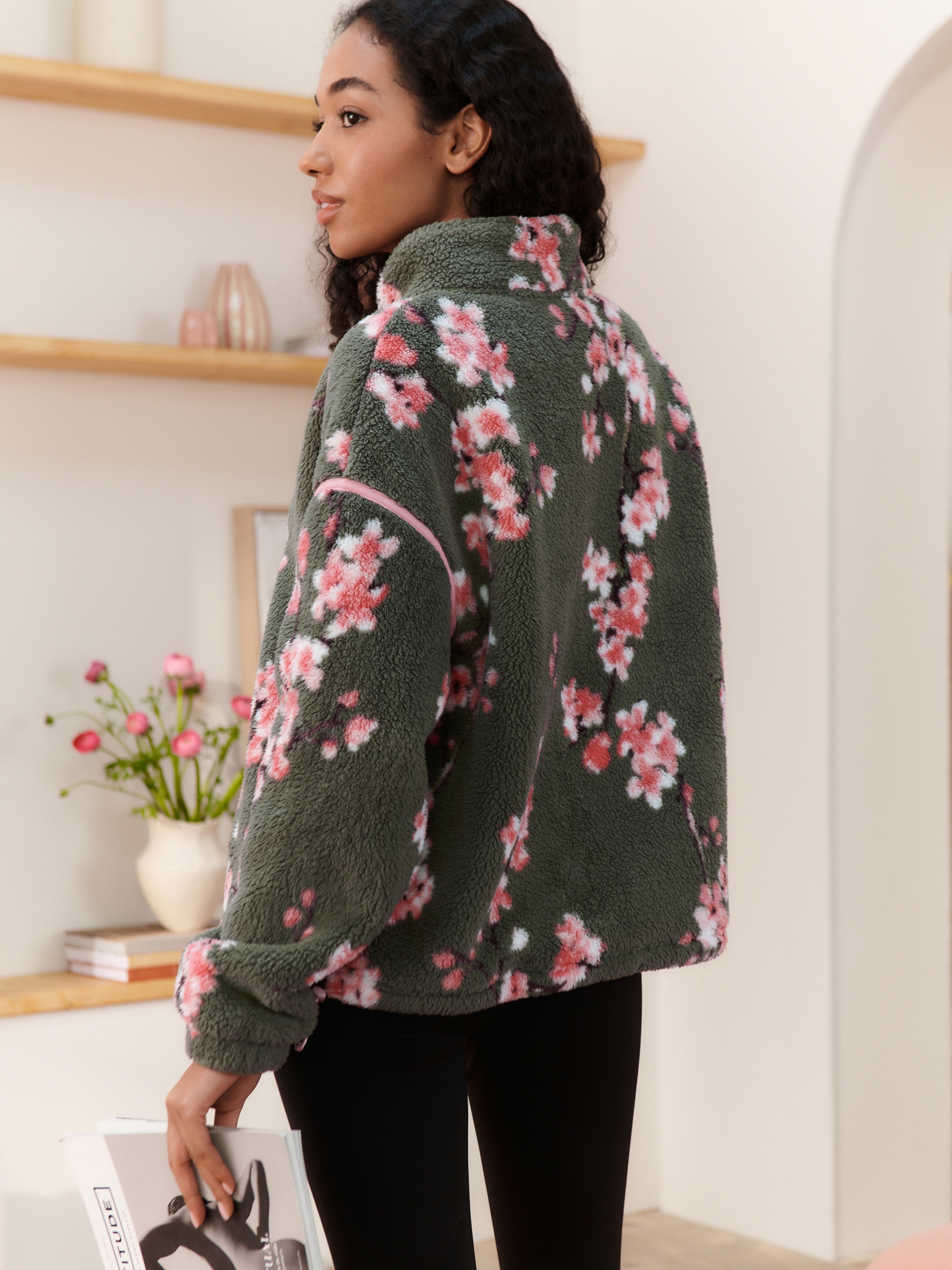 Green Cherry Blossom Borg Fleece - Image 2 of 9