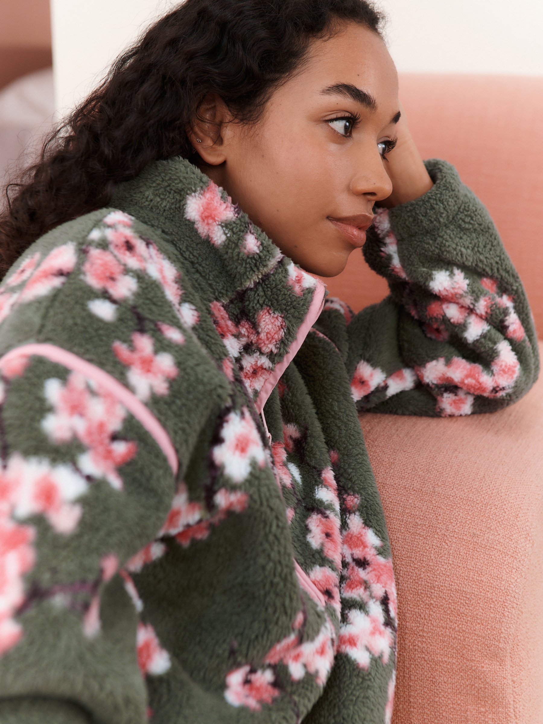 Green Cherry Blossom Borg Fleece - Image 3 of 9