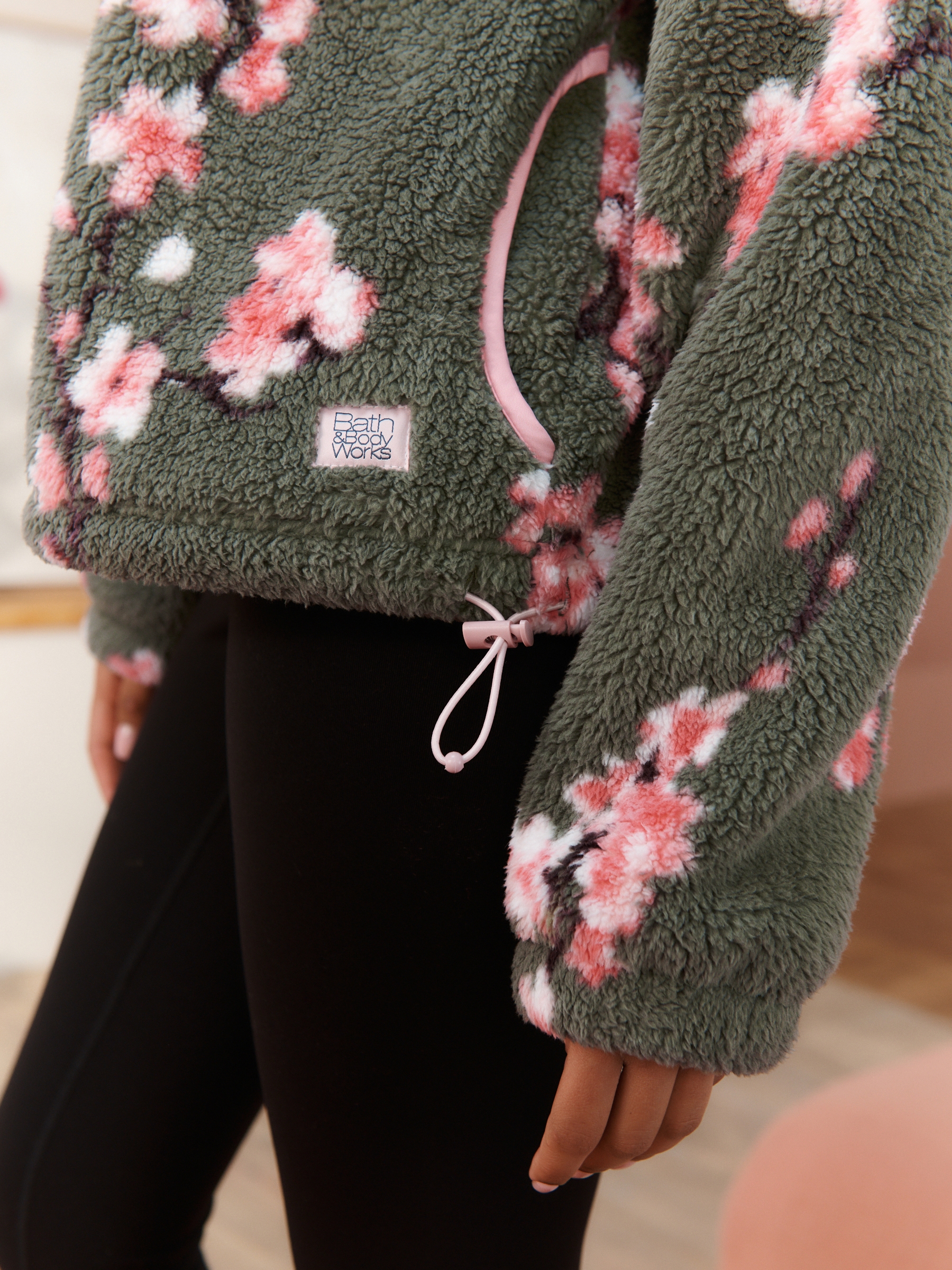 Green Cherry Blossom Borg Fleece - Image 4 of 9