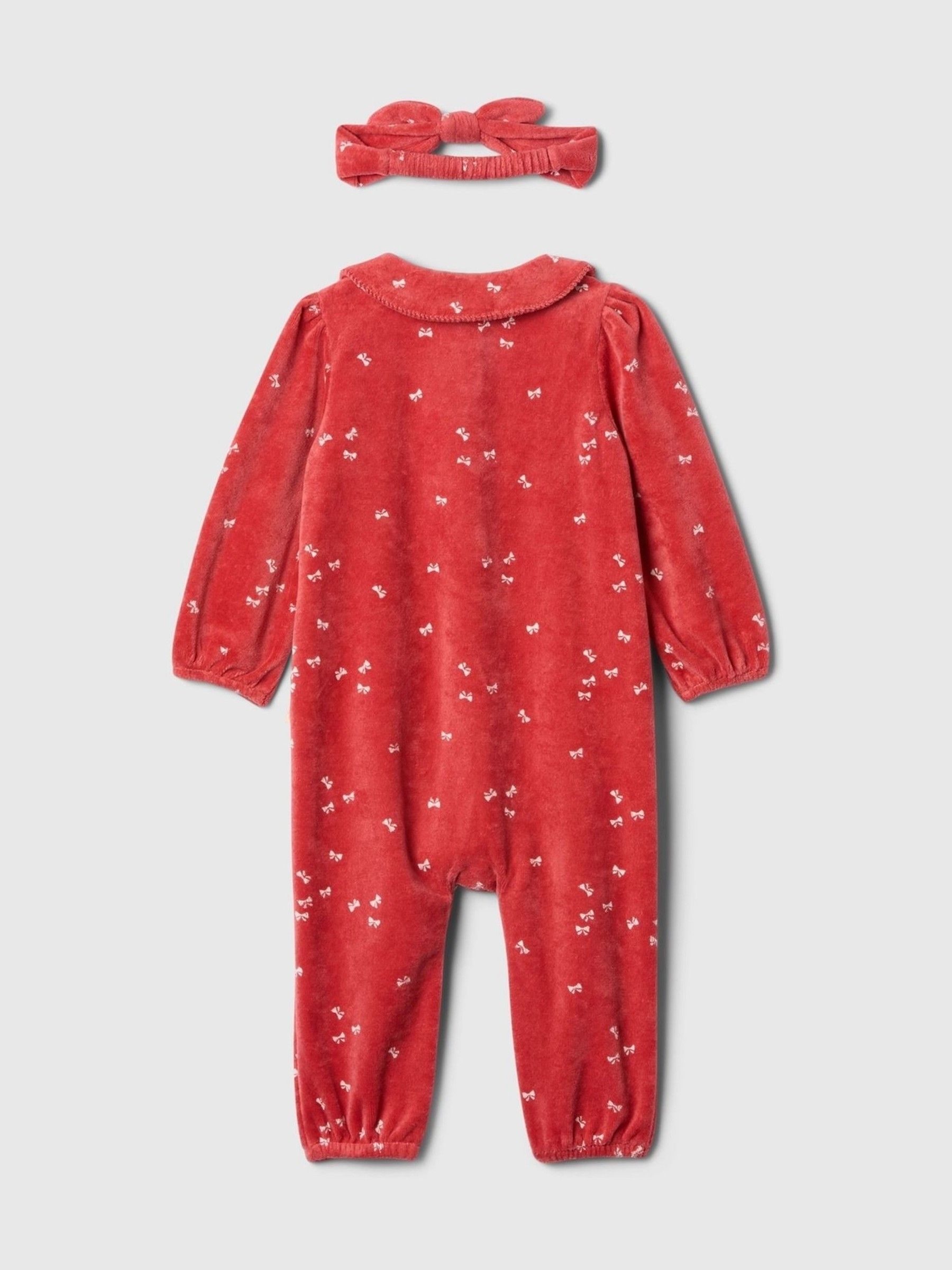 Red Bow Velour Footless Sleepsuit with Headband (Newborn-24mths) - Image 2 of 2