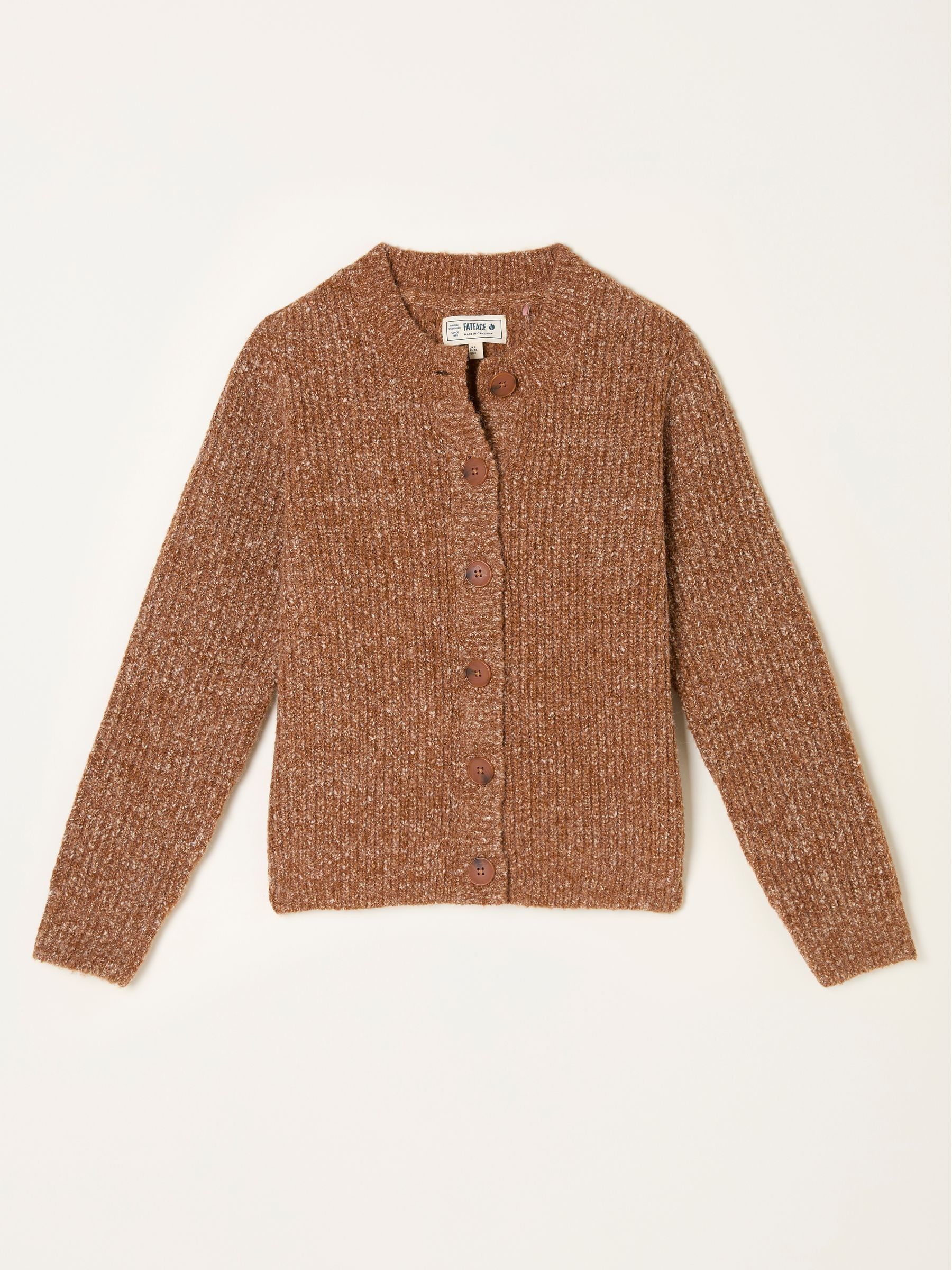 Faye Tan Brown Ribbed Crew Neck Knitted Cardigan | FatFace USA