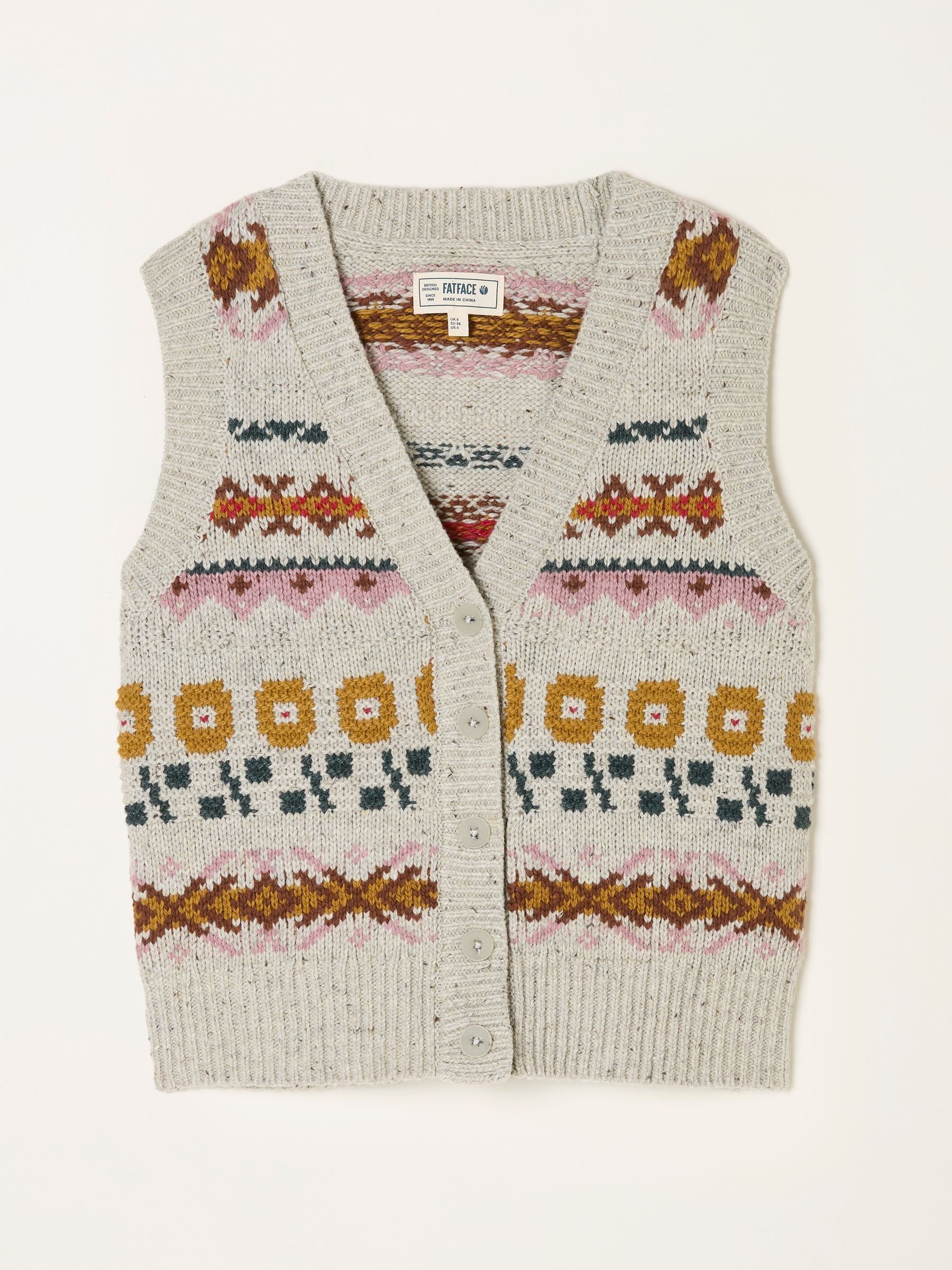 Lupin Mid Grey Knitted Floral Pattern Waistcoat - Image 6 of 6