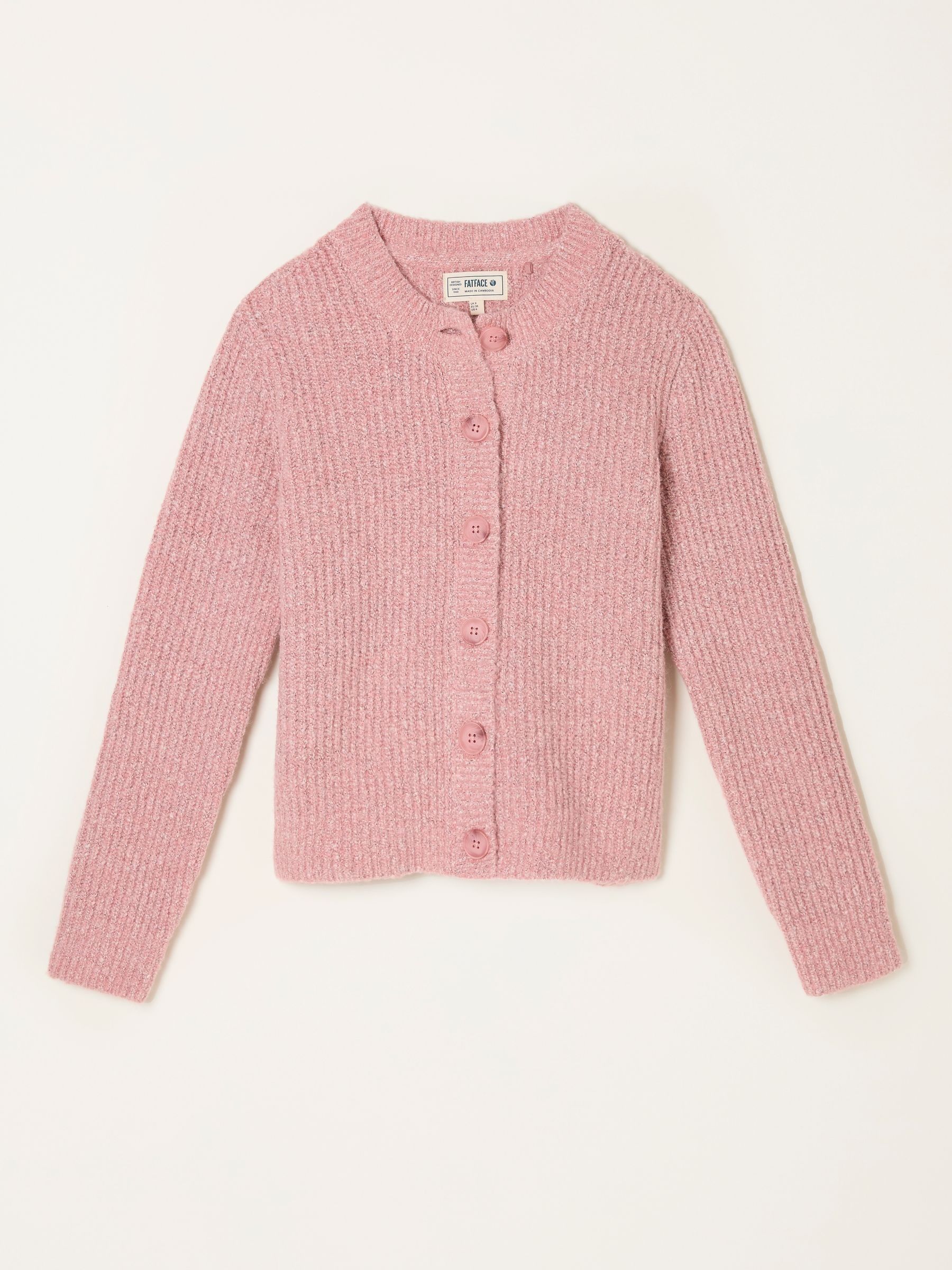 Faye Rose Pink Ribbed Crew Neck Knitted Cardigan - Image 1 of 1