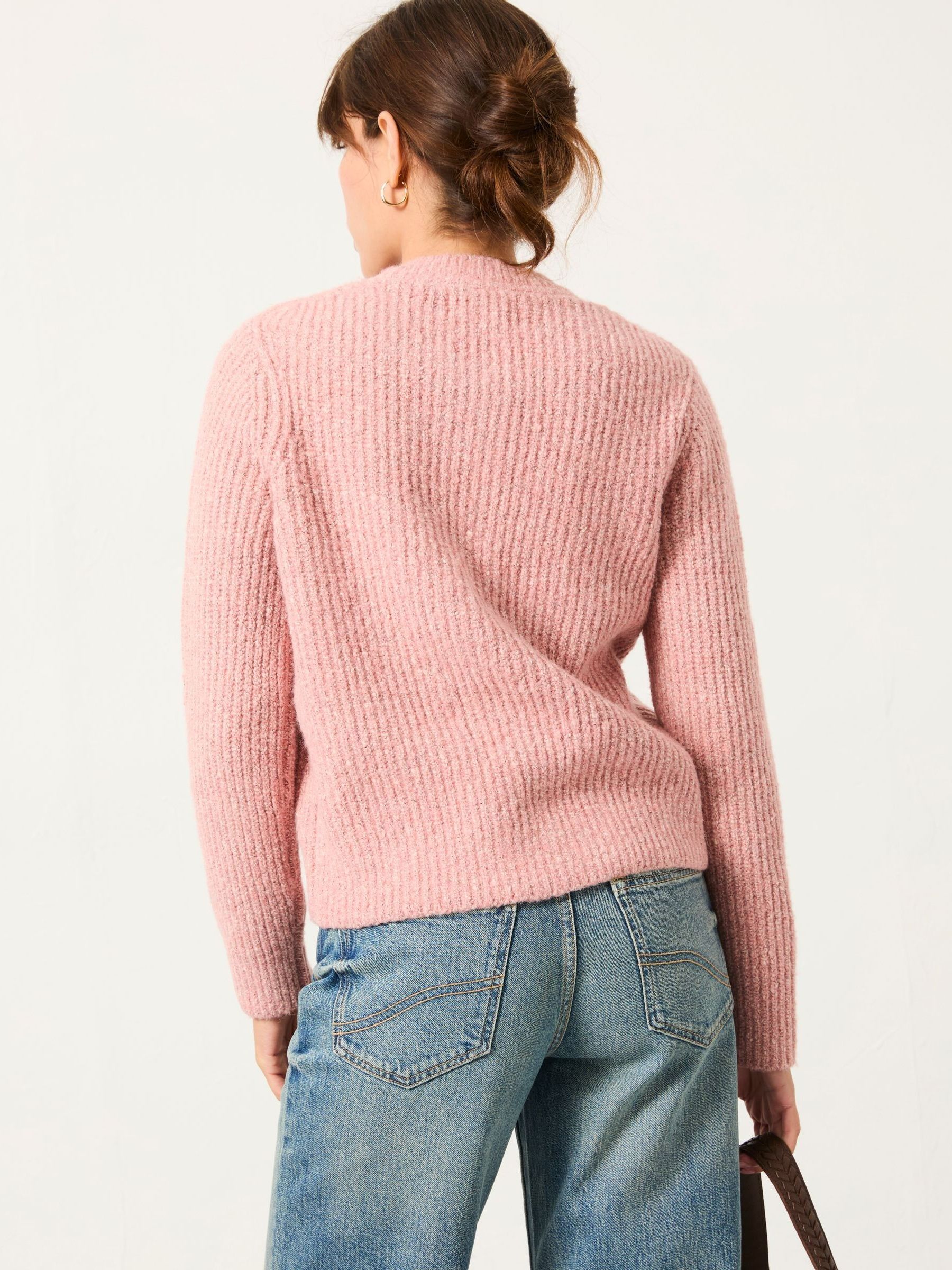 Faye Rose Pink Ribbed Crew Neck Knitted Cardigan - Image 3 of 6