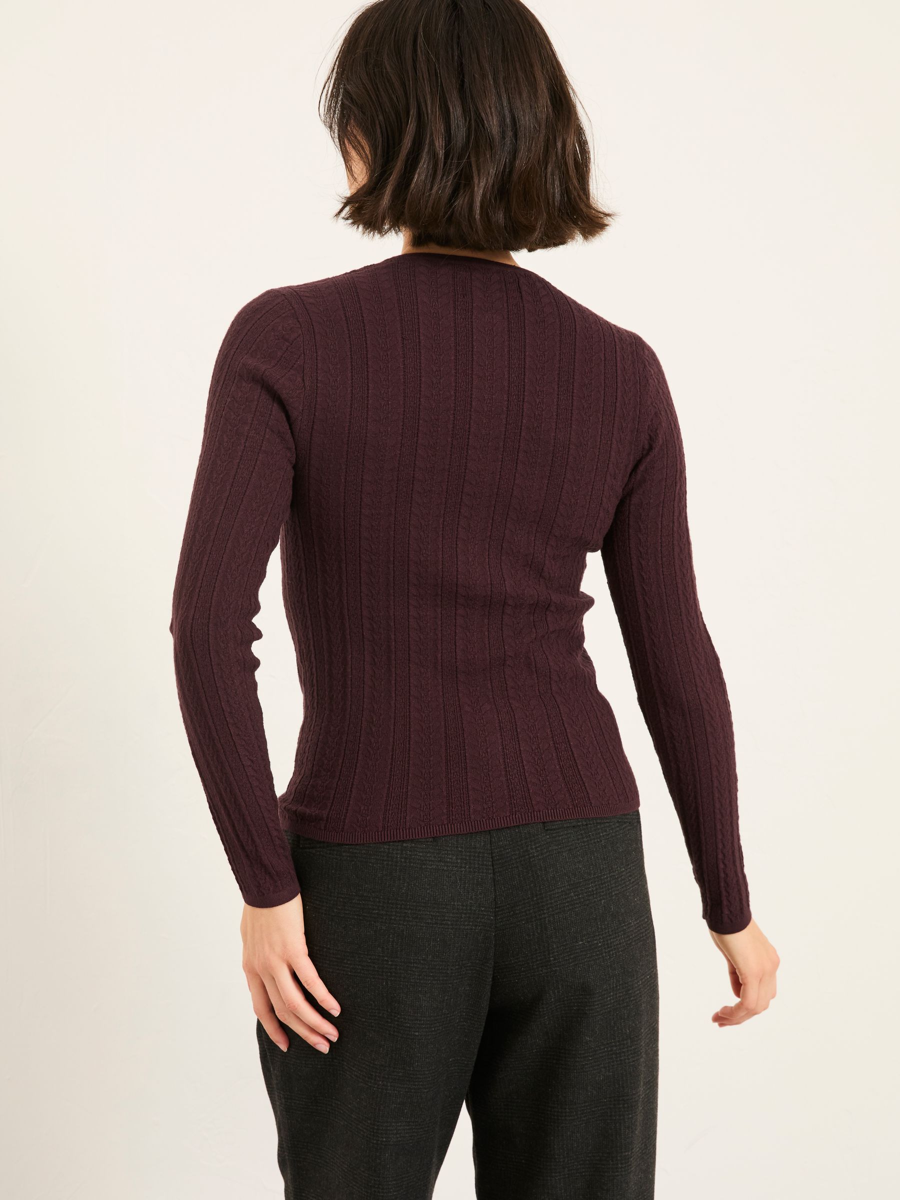 Mae Chocolate Brown Knitted Textured Henley Jumper - Image 2 of 5