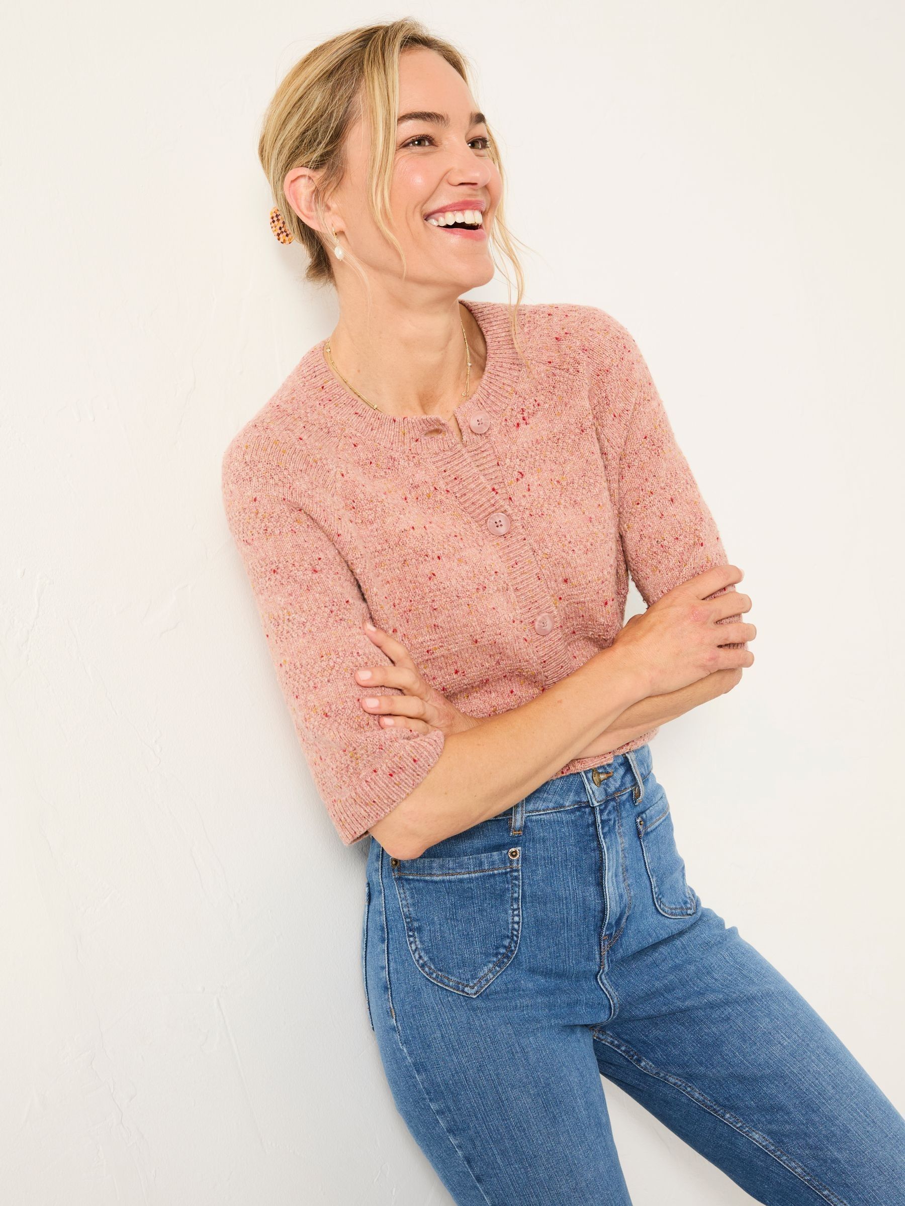 Remi Rose Pink Knitted Cardigan | FatFace
