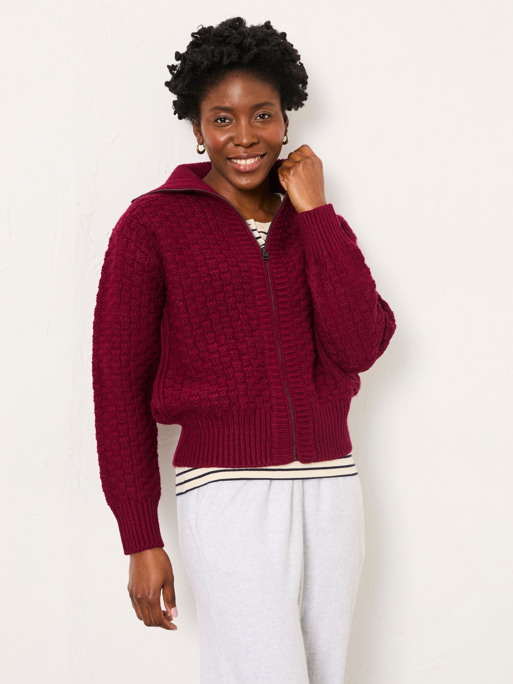 Casey Burgundy Red Zip Through Funnel Neck - Image 4 of 6