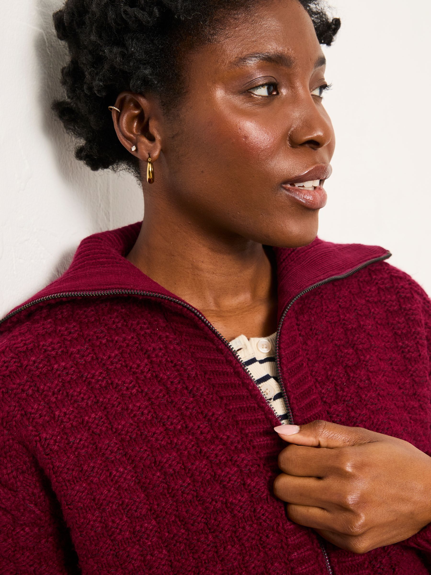 Casey Burgundy Red Zip Through Funnel Neck - Image 5 of 6