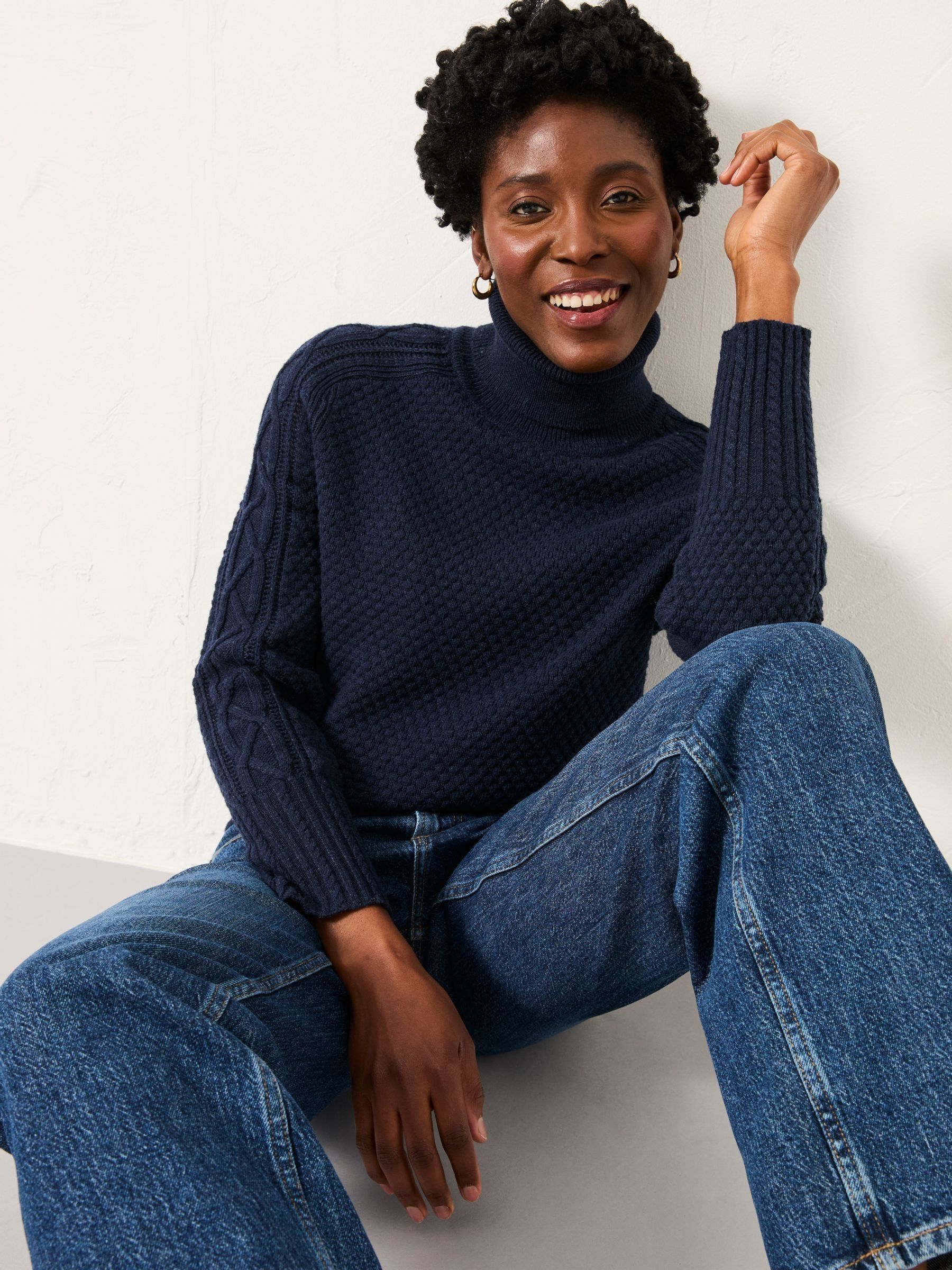 Freida Navy Turtle Neck Knitted Jumper - Image 1 of 5