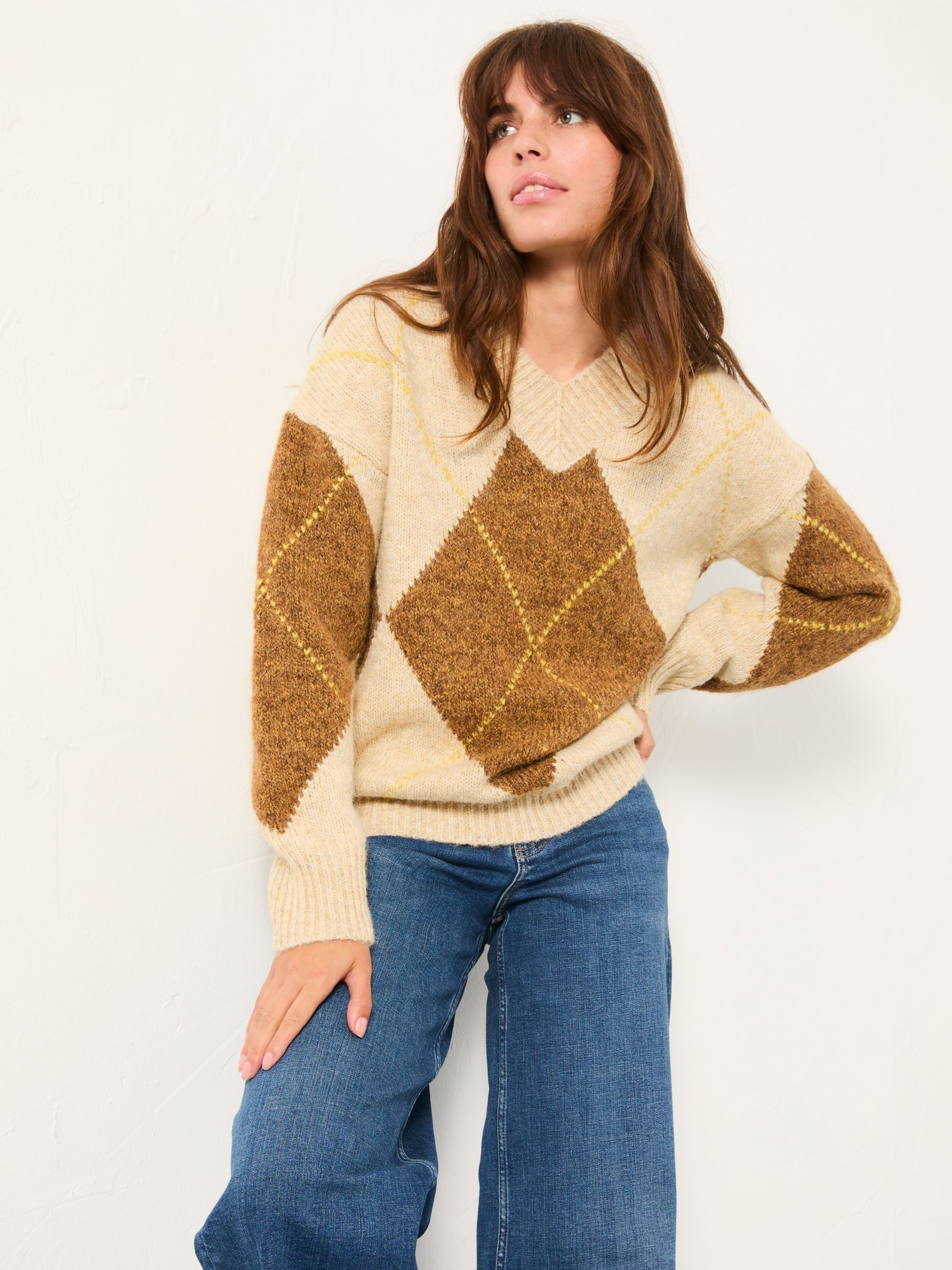 Ali Natural Argyle Knitted Jumper - Image 2 of 7