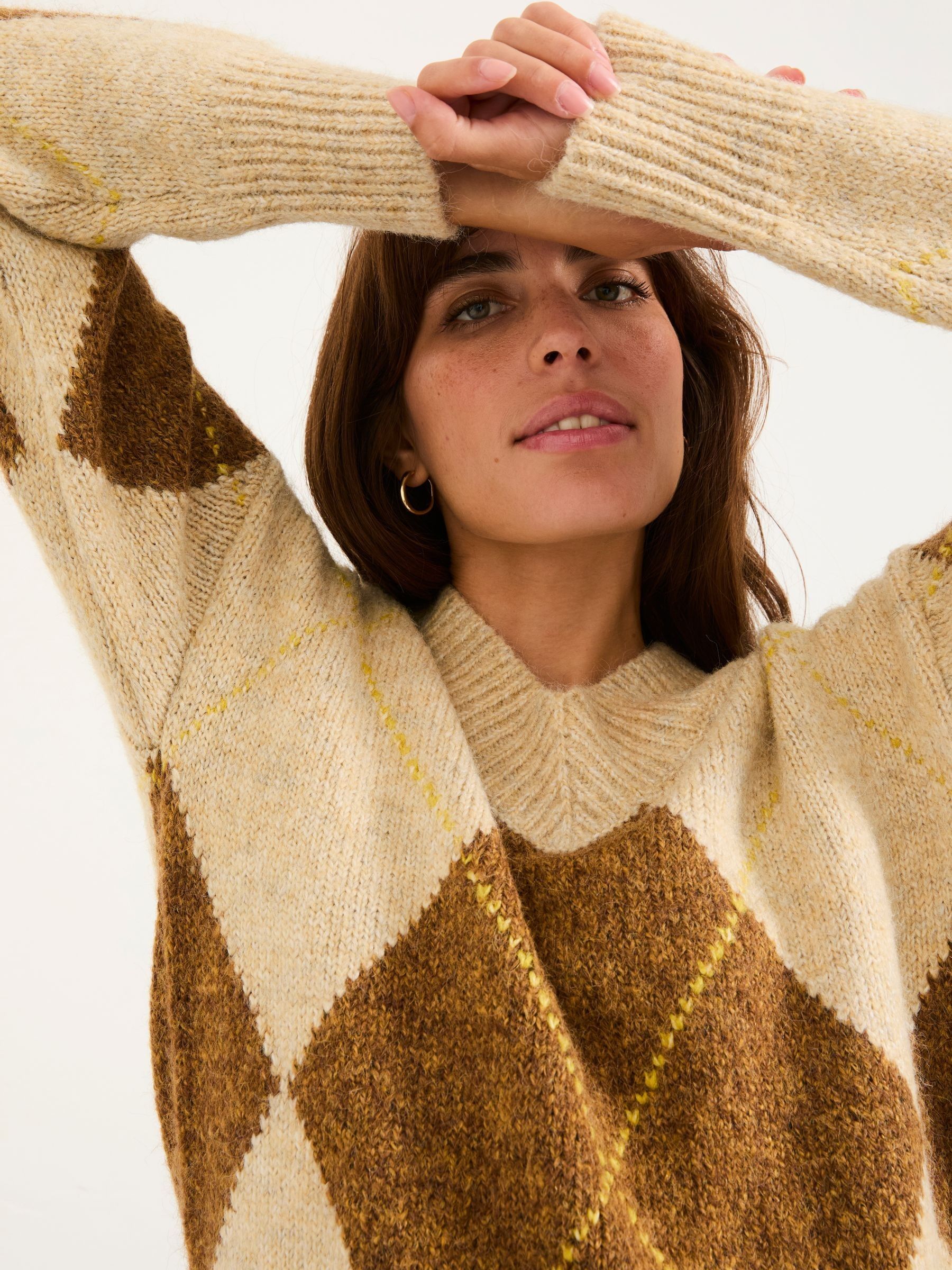 Ali Natural Argyle Knitted Jumper - Image 6 of 7