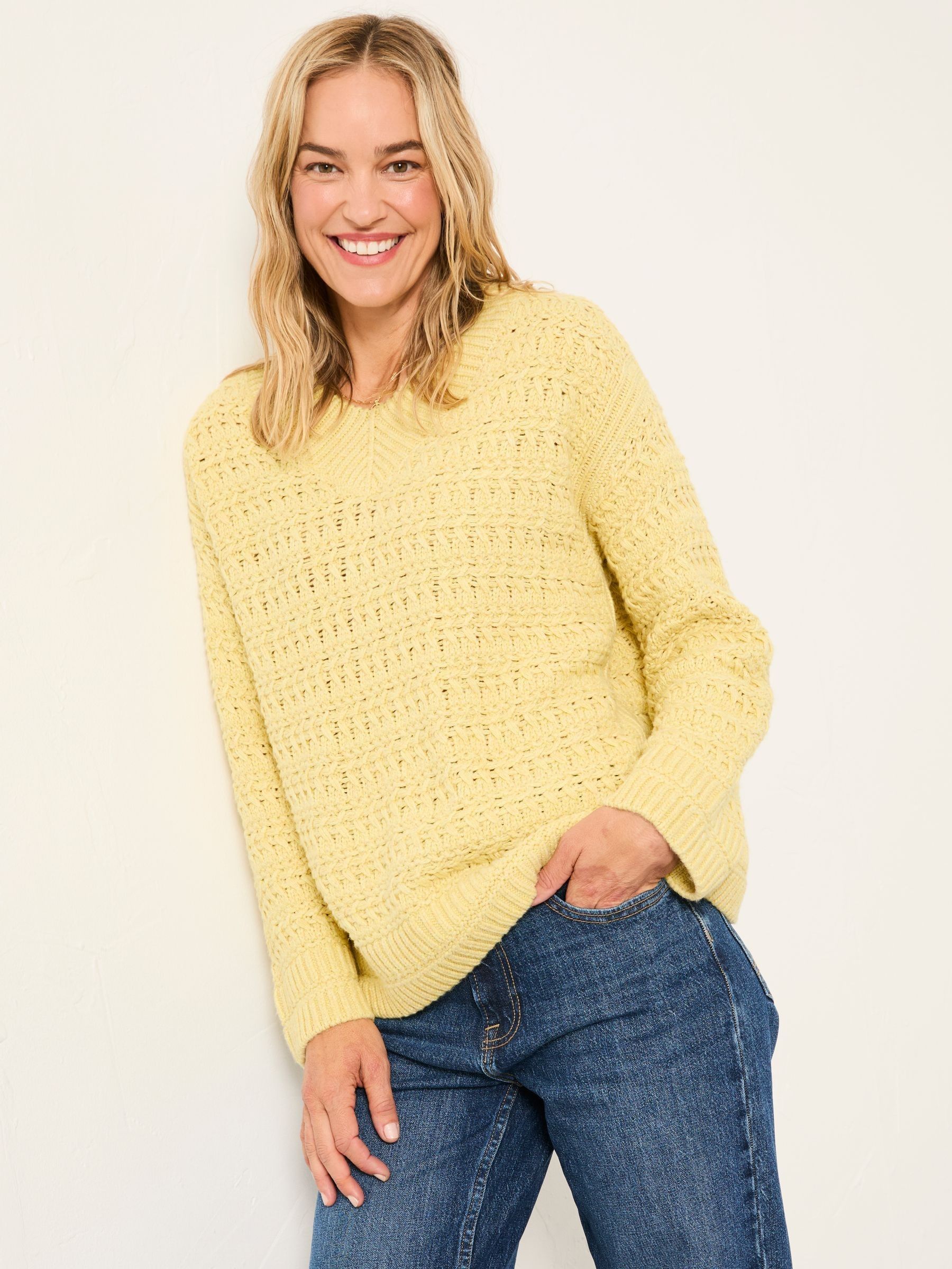 Stella Lemon Yellow V Neck Knitted Jumper | FatFace USA