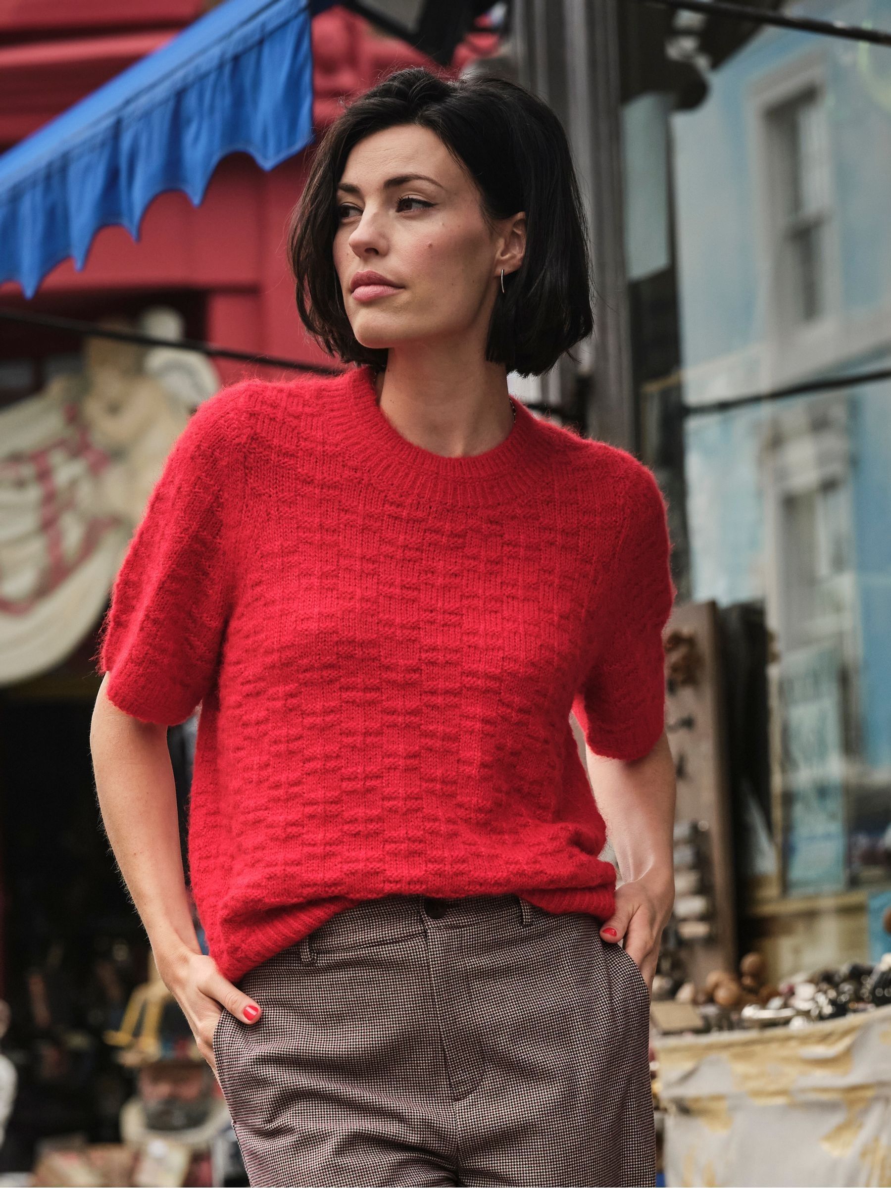 Keira Red Fluffy Short Sleeve Knitted T Shirt | FatFace USA