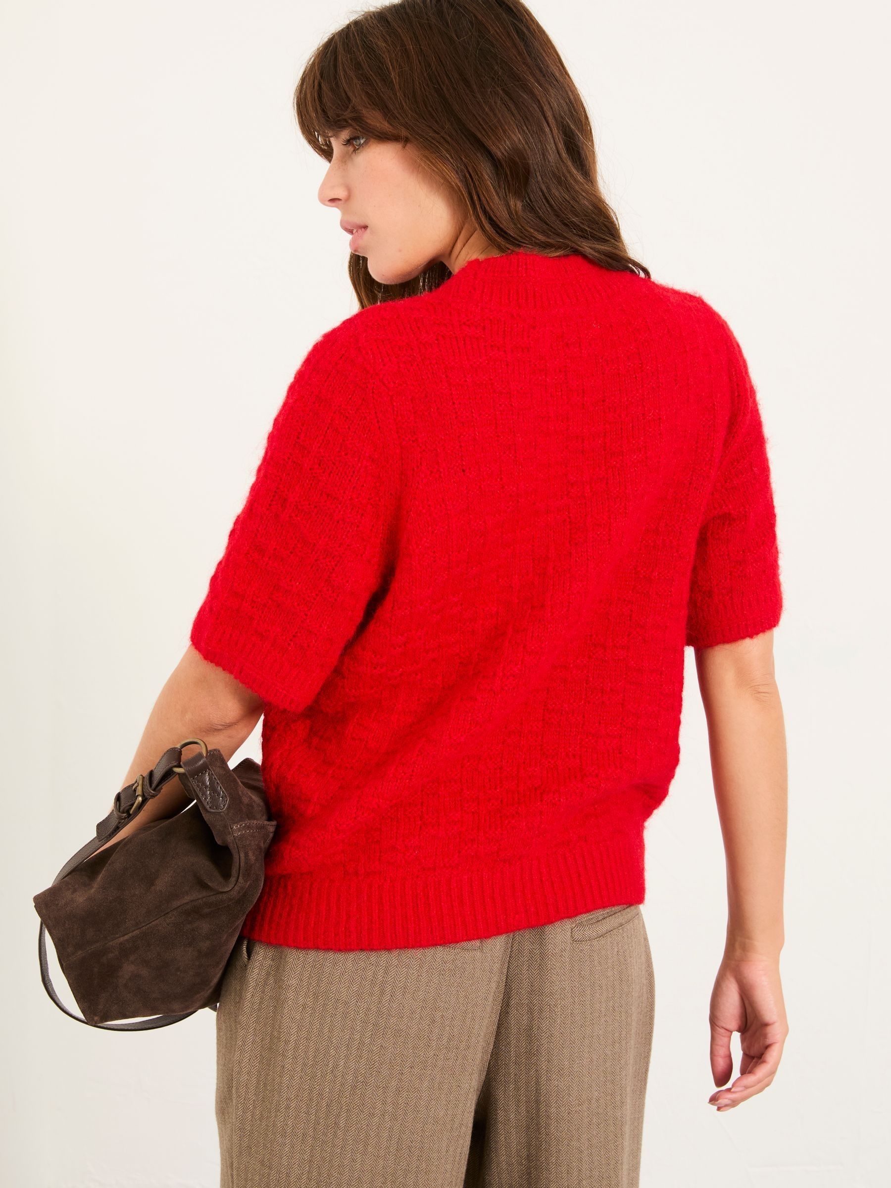 Keira Red Fluffy Short Sleeve Knitted T Shirt - Image 3 of 7