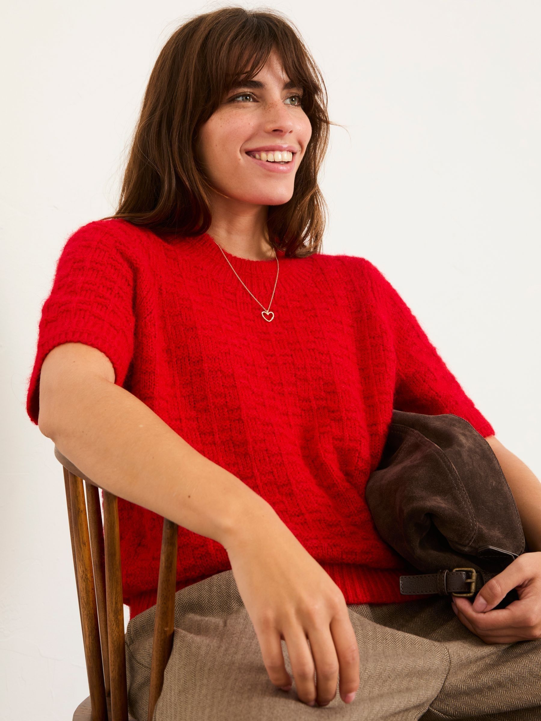 Keira Red Fluffy Short Sleeve Knitted T Shirt - Image 4 of 7