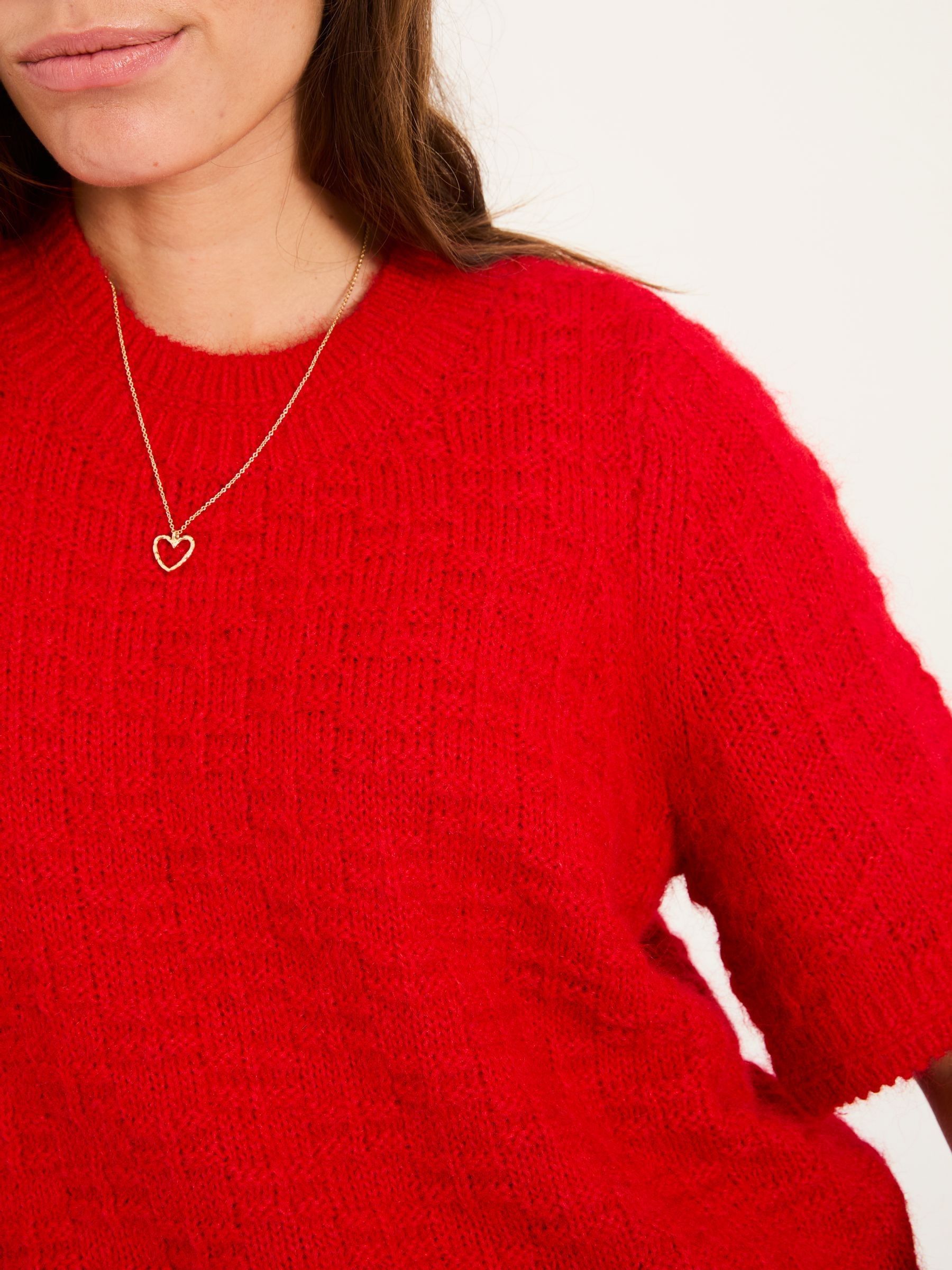 Keira Red Fluffy Short Sleeve Knitted T Shirt - Image 5 of 7
