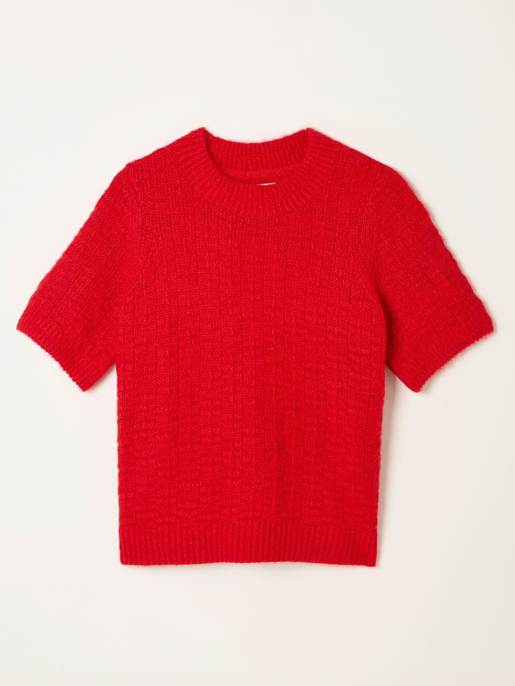 Keira Red Fluffy Short Sleeve Knitted T Shirt - Image 6 of 6 Keira Red Fluffy Short Sleeve Knitted T Shirt - Image 6 of 6