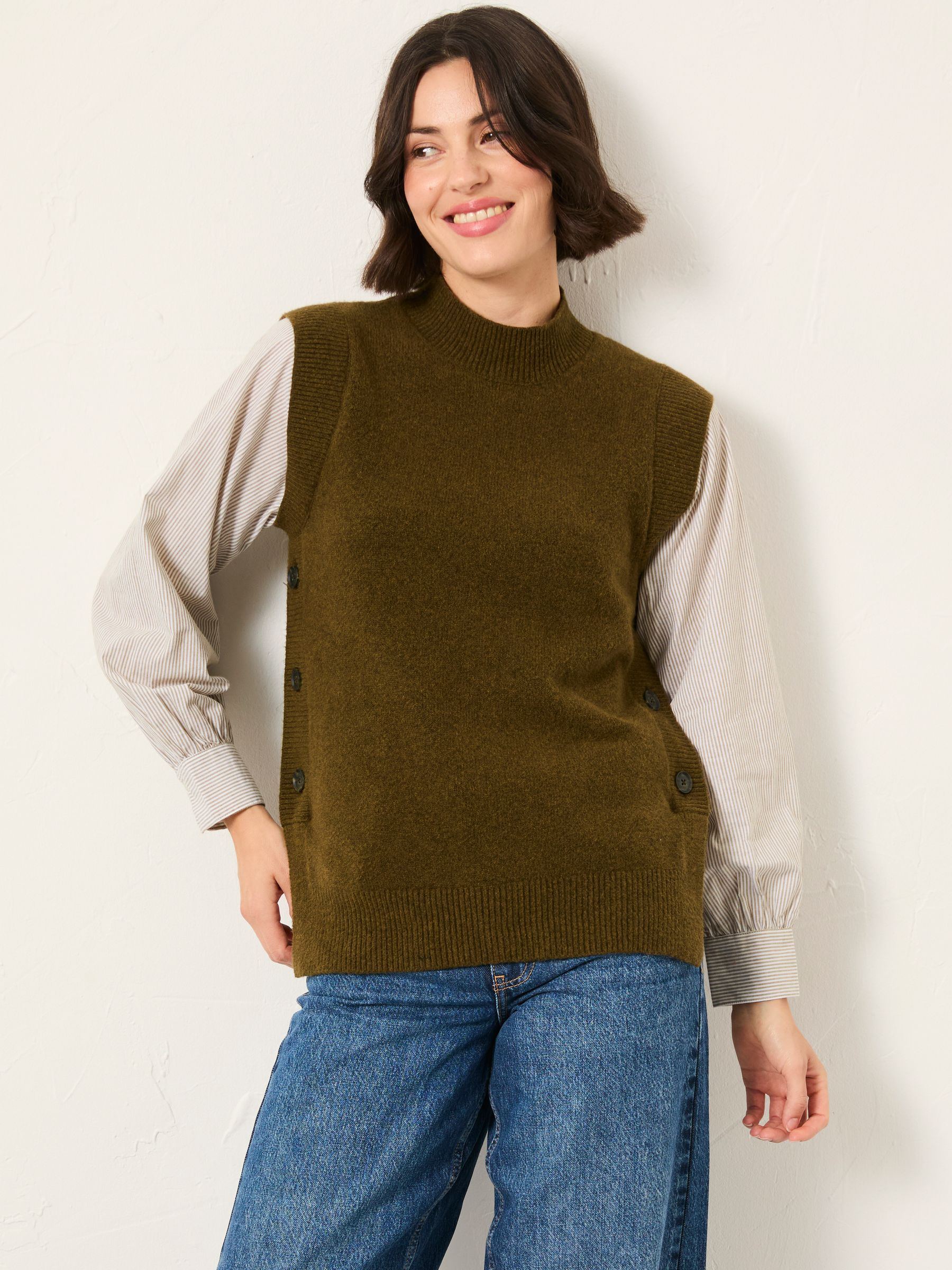 Ana Khaki Green Knitted and Woven 2in1 Top - Image 2 of 7
