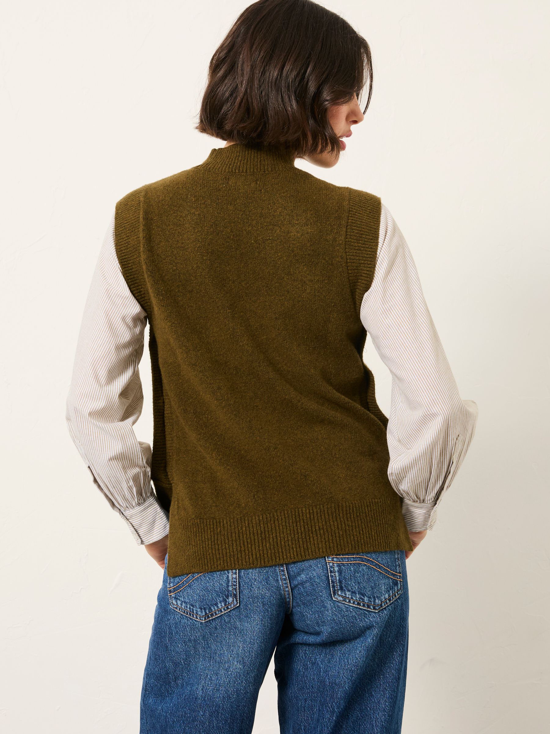 Ana Khaki Green Knitted and Woven 2in1 Top - Image 3 of 7