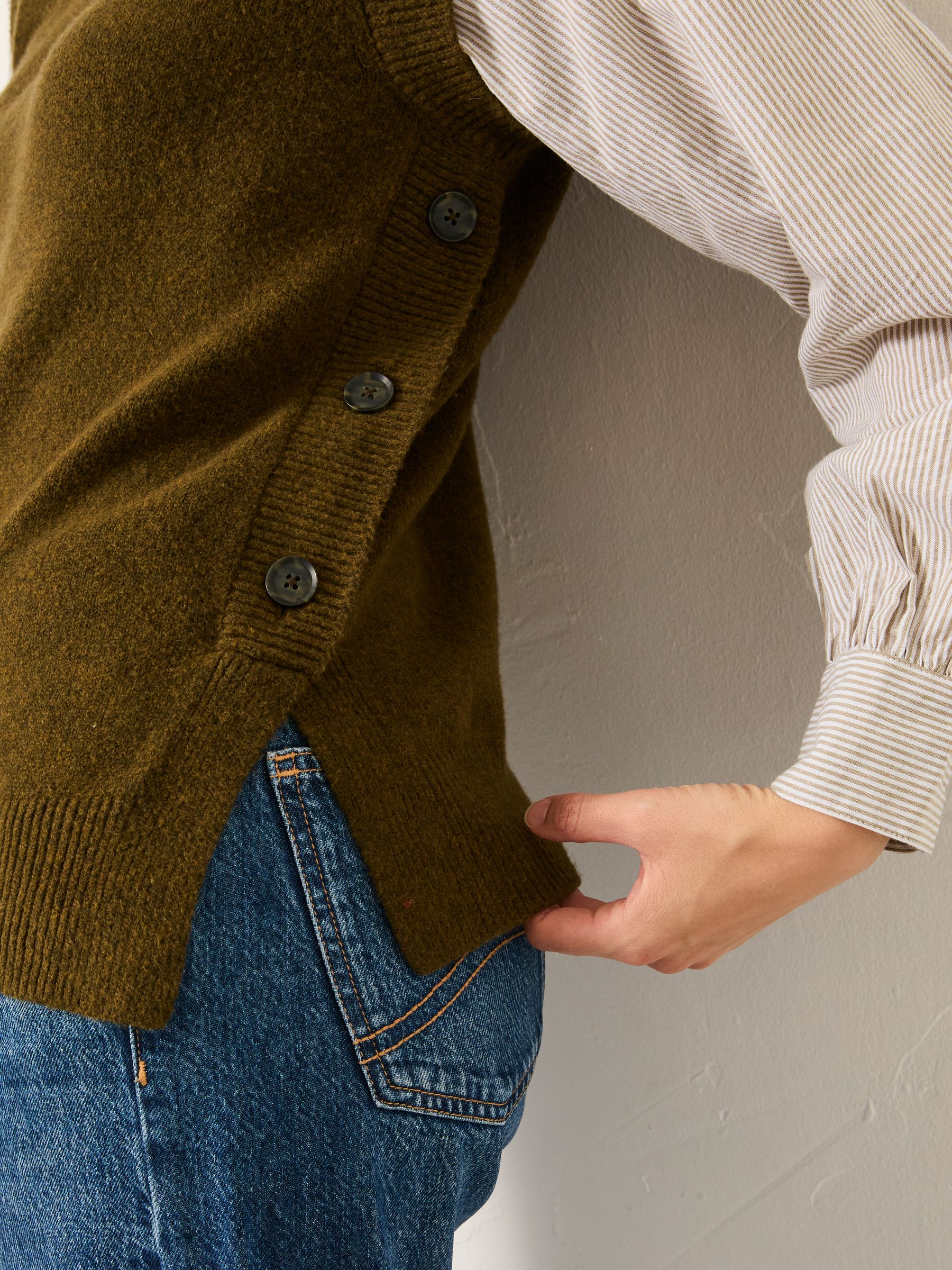 Ana Khaki Green Knitted and Woven 2in1 Top - Image 4 of 7