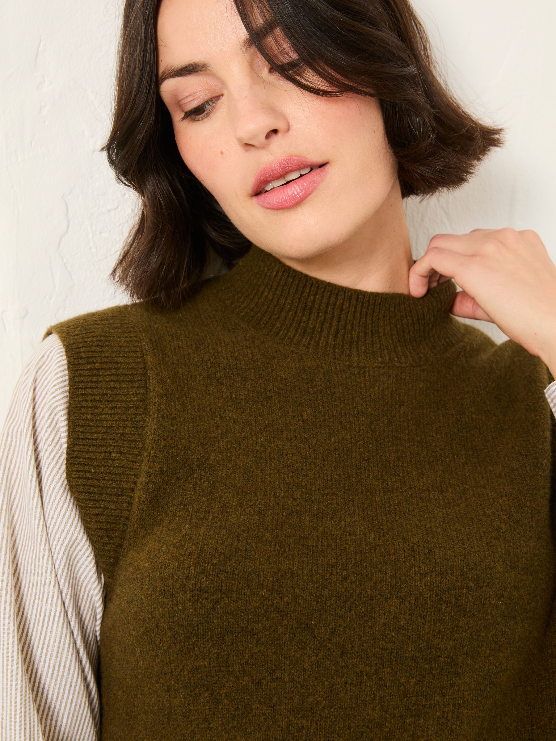 Ana Khaki Green Knitted and Woven 2in1 Top - Image 5 of 7
