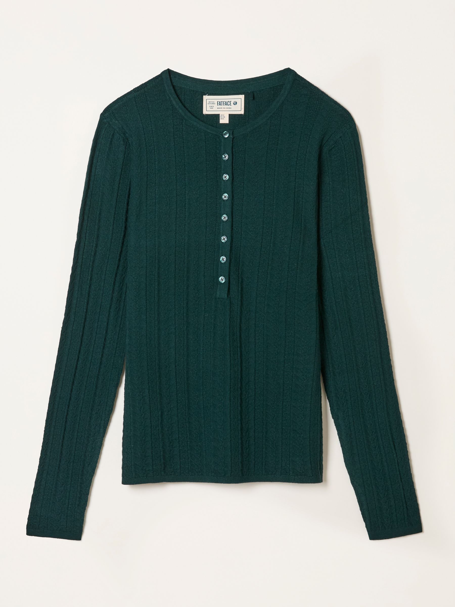 Mae Jade Green Knitted Textured Henley Jumper - Image 4 of 4