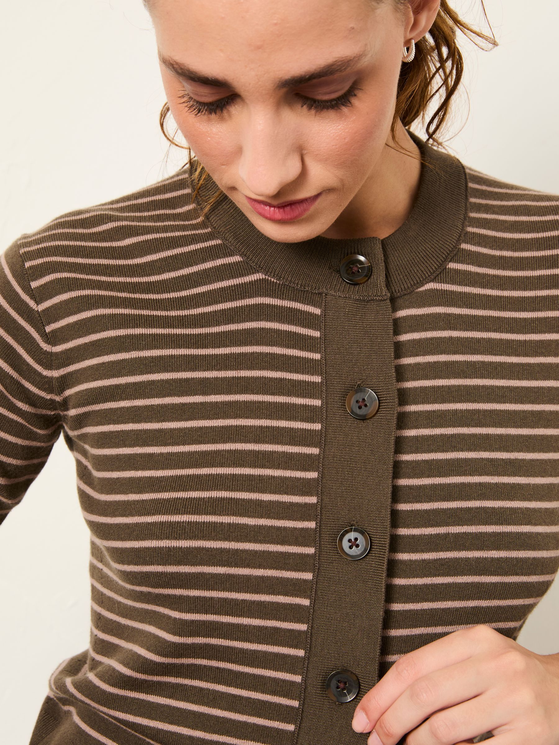 Selene Brown Knitted Stripe Cardigan - Image 3 of 6