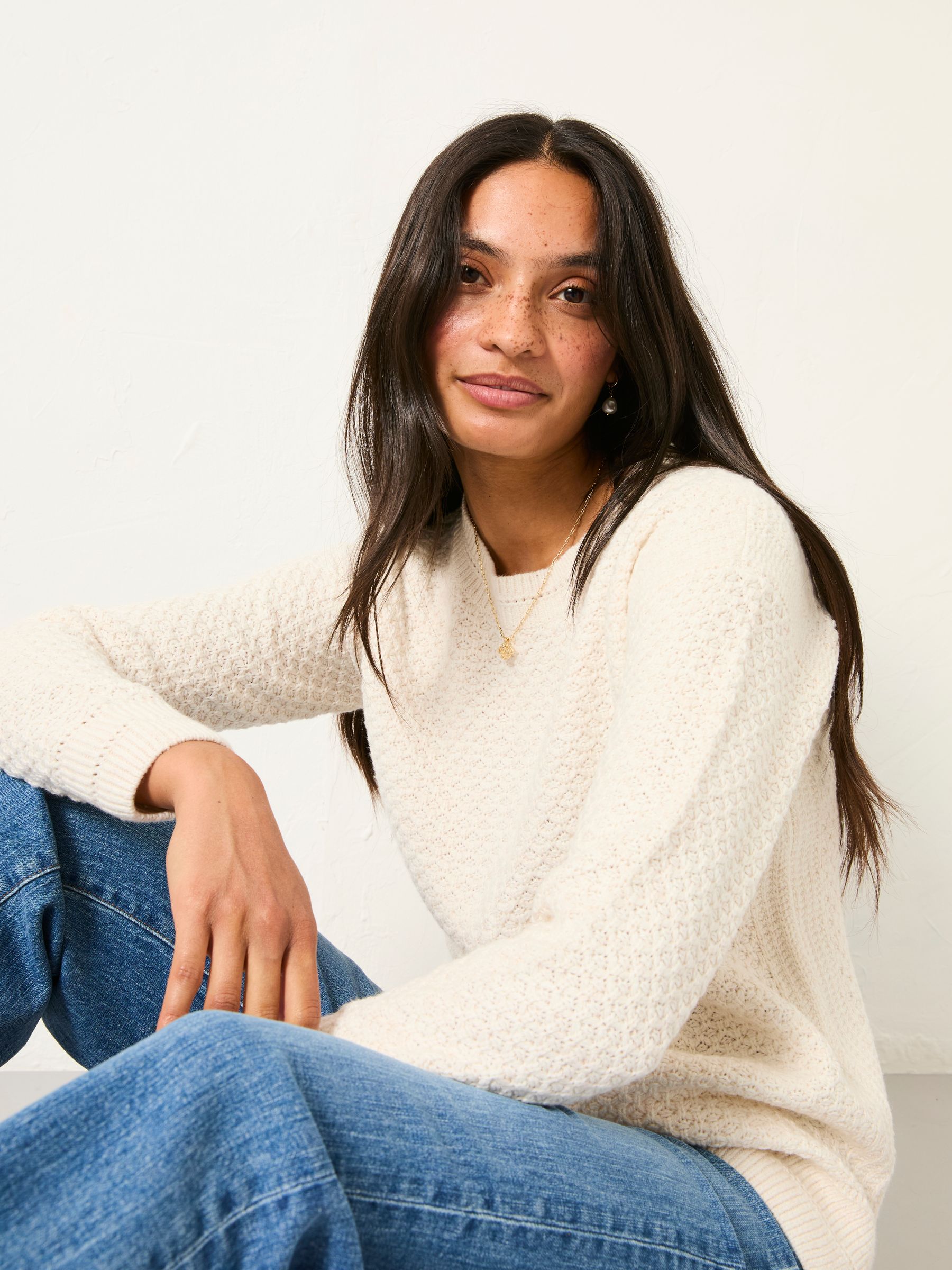 Textured Knitted Crew Neck Jumper