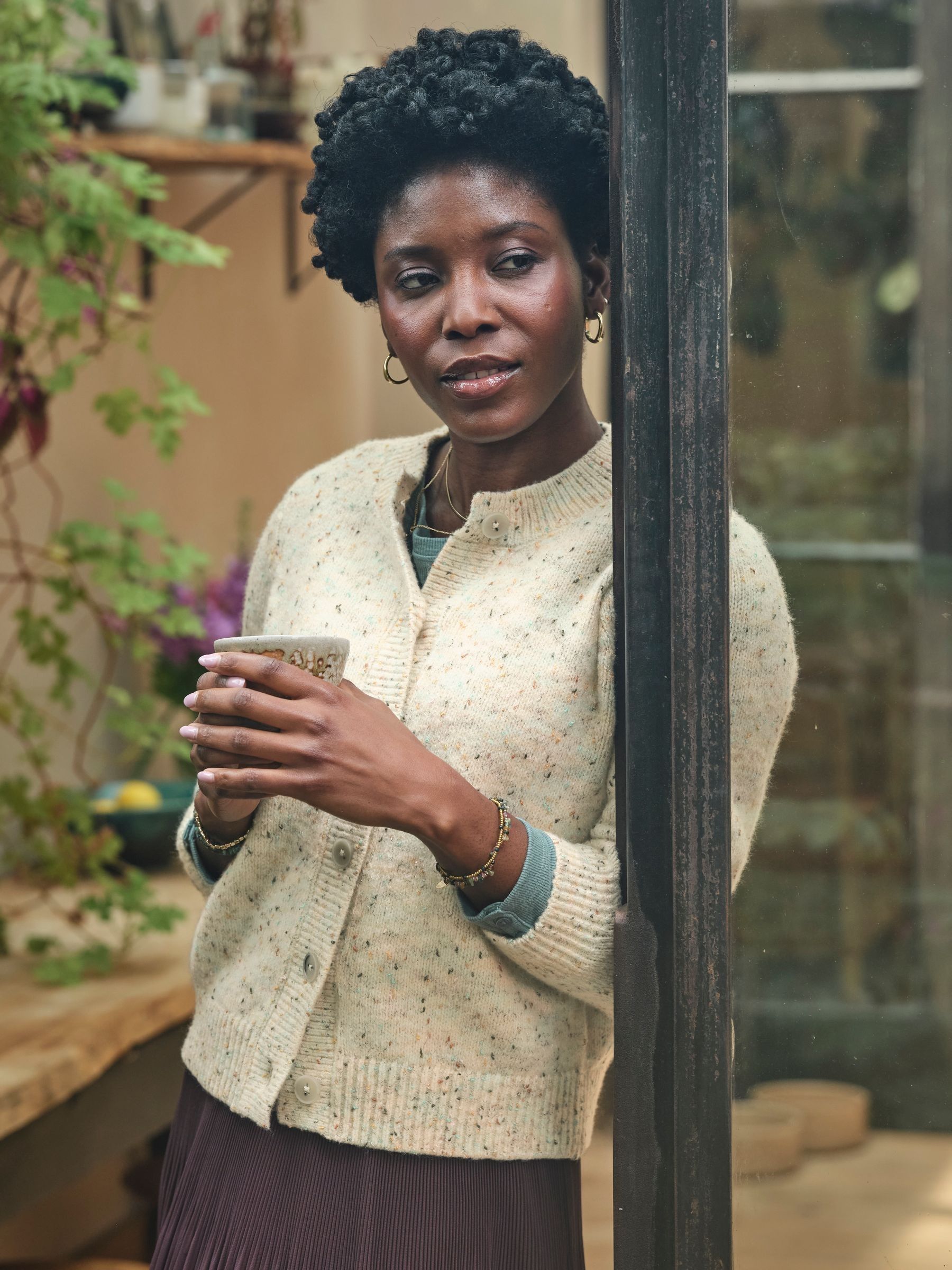 Faye Chalk White Flecked Knitted Cardigan - Image 1 of 6