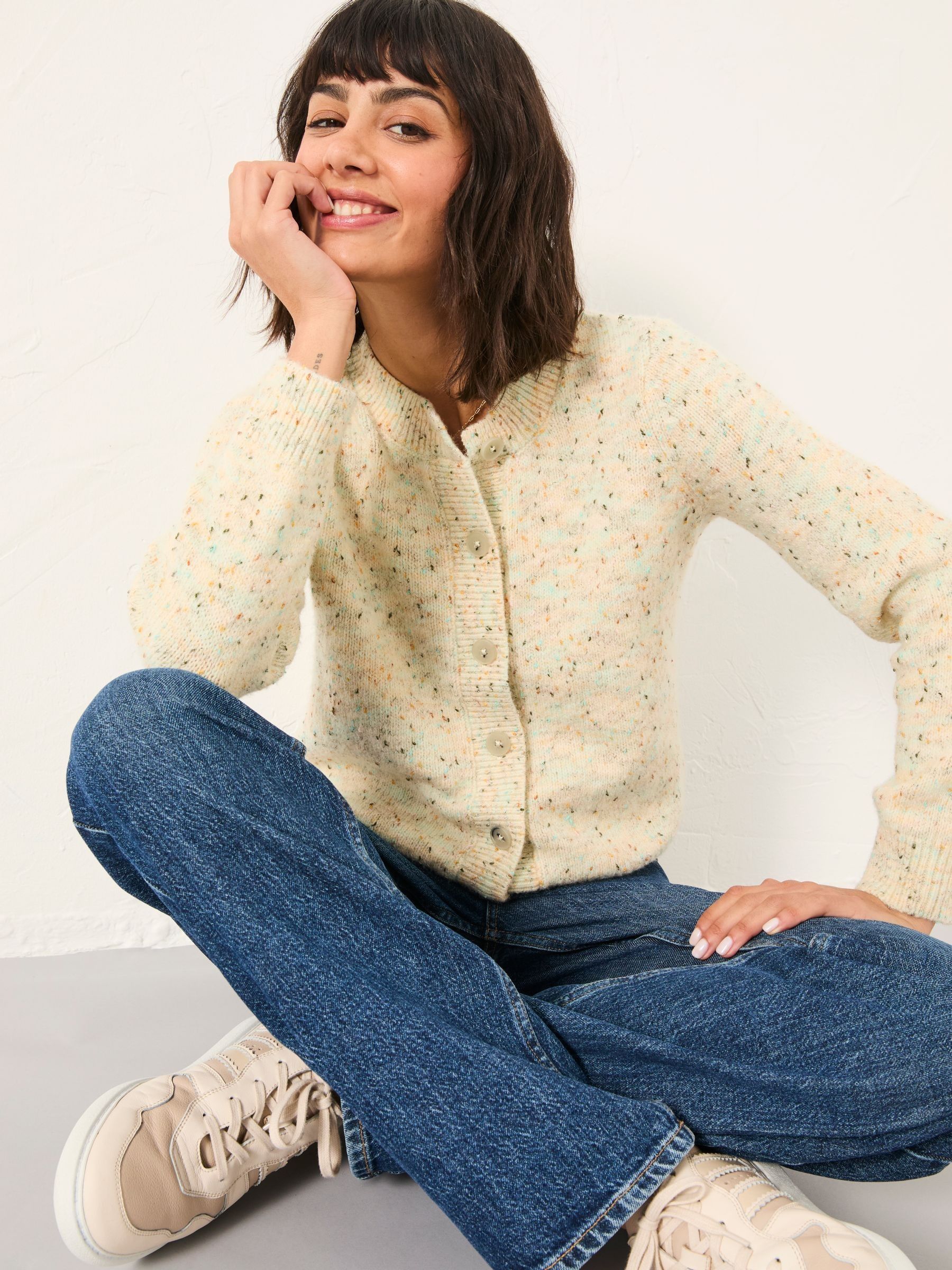 Faye Chalk White Flecked Knitted Cardigan - Image 4 of 6