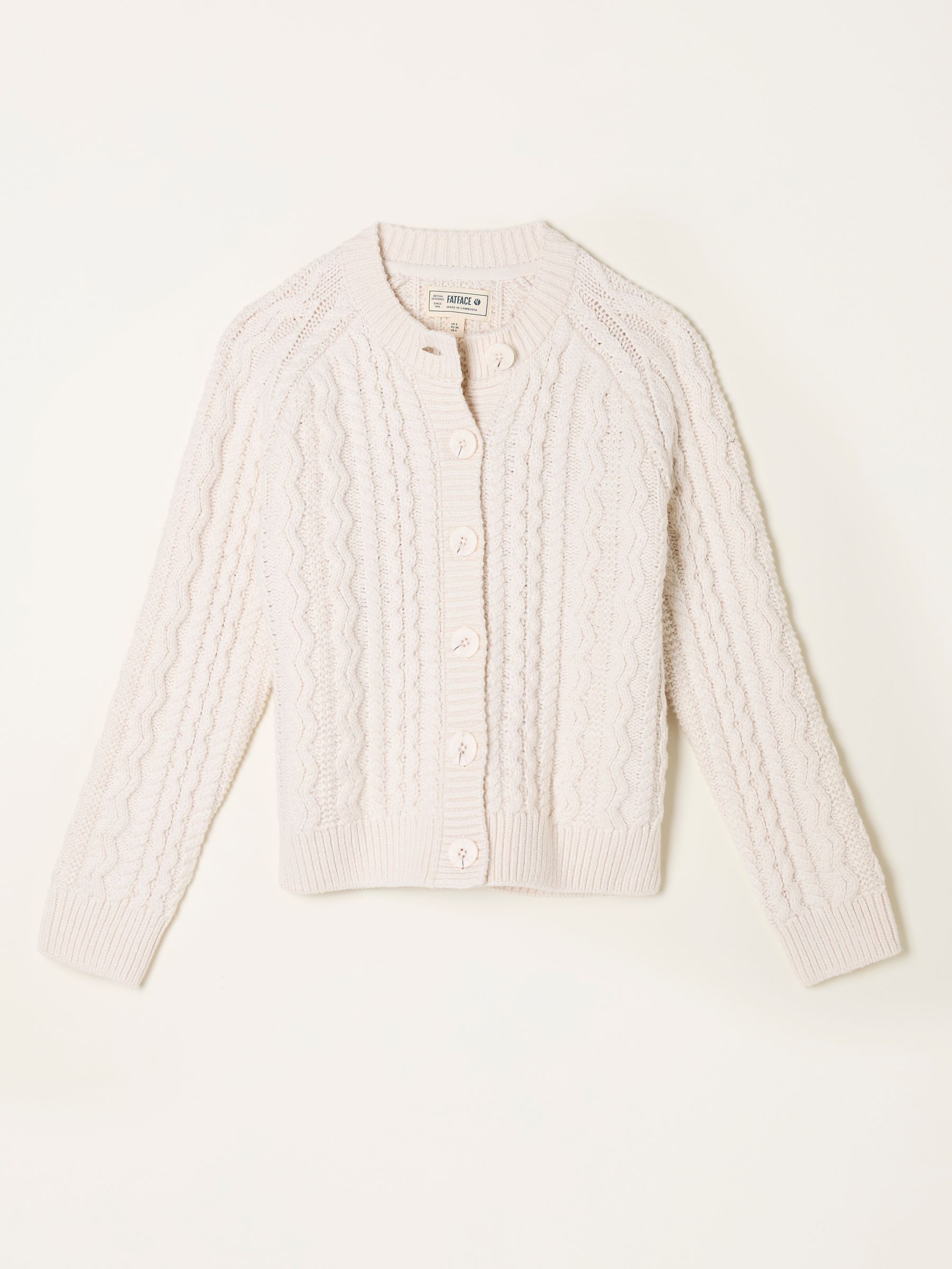 Faye Chalk White Cable Crew Neck Knitted Cardigan | FatFace USA