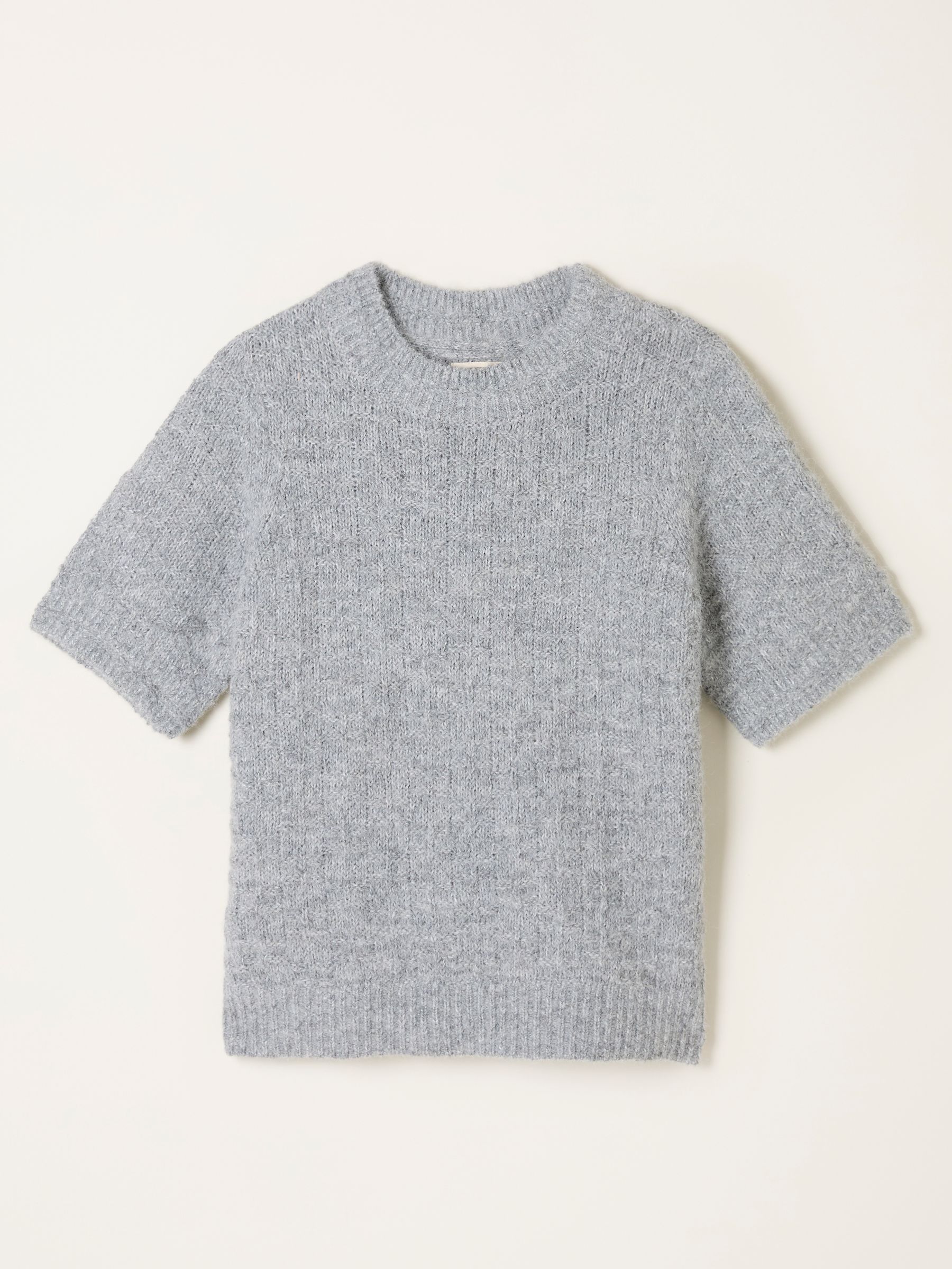 Keira Mid Grey Fluffy Short Sleeve Knitted T Shirt - Image 6 of 6