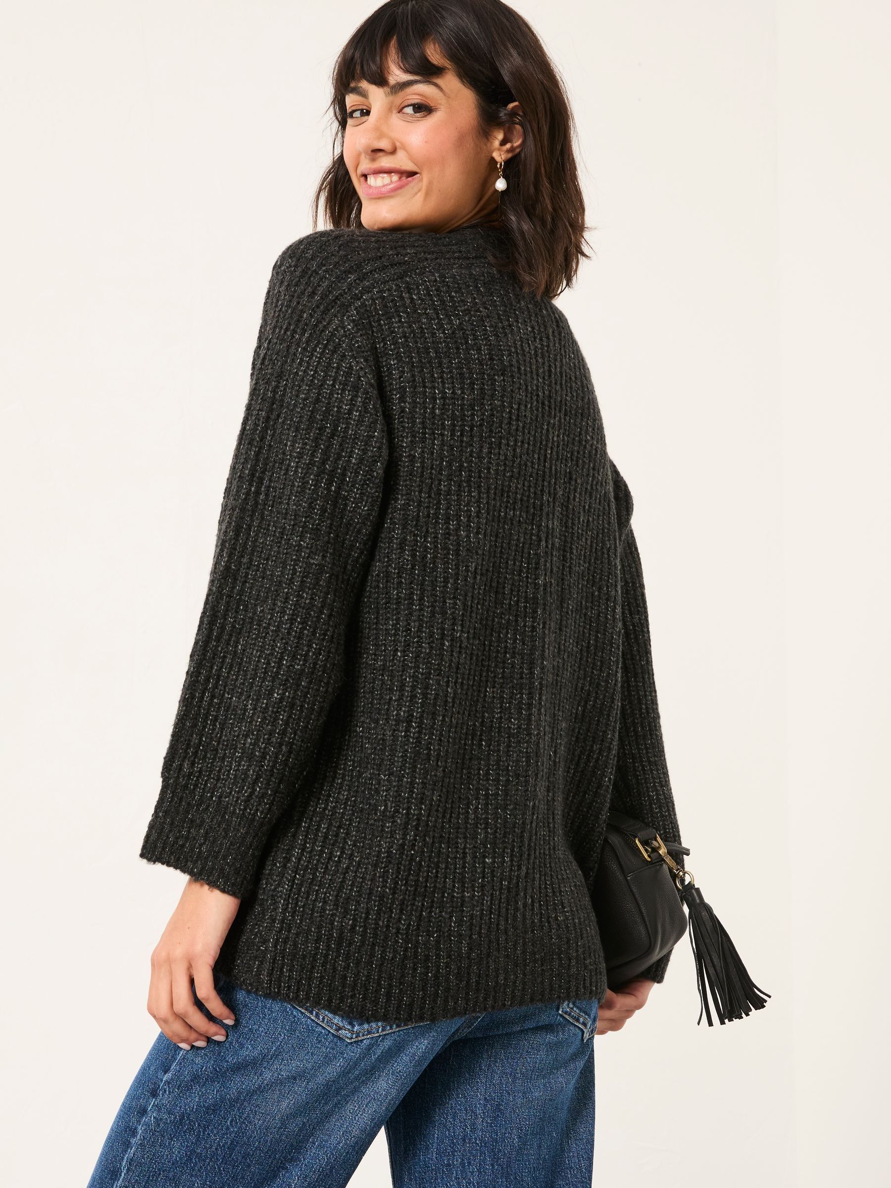 Blanche Charcoal Grey Oversized Knitted Cardigan | FatFace USA