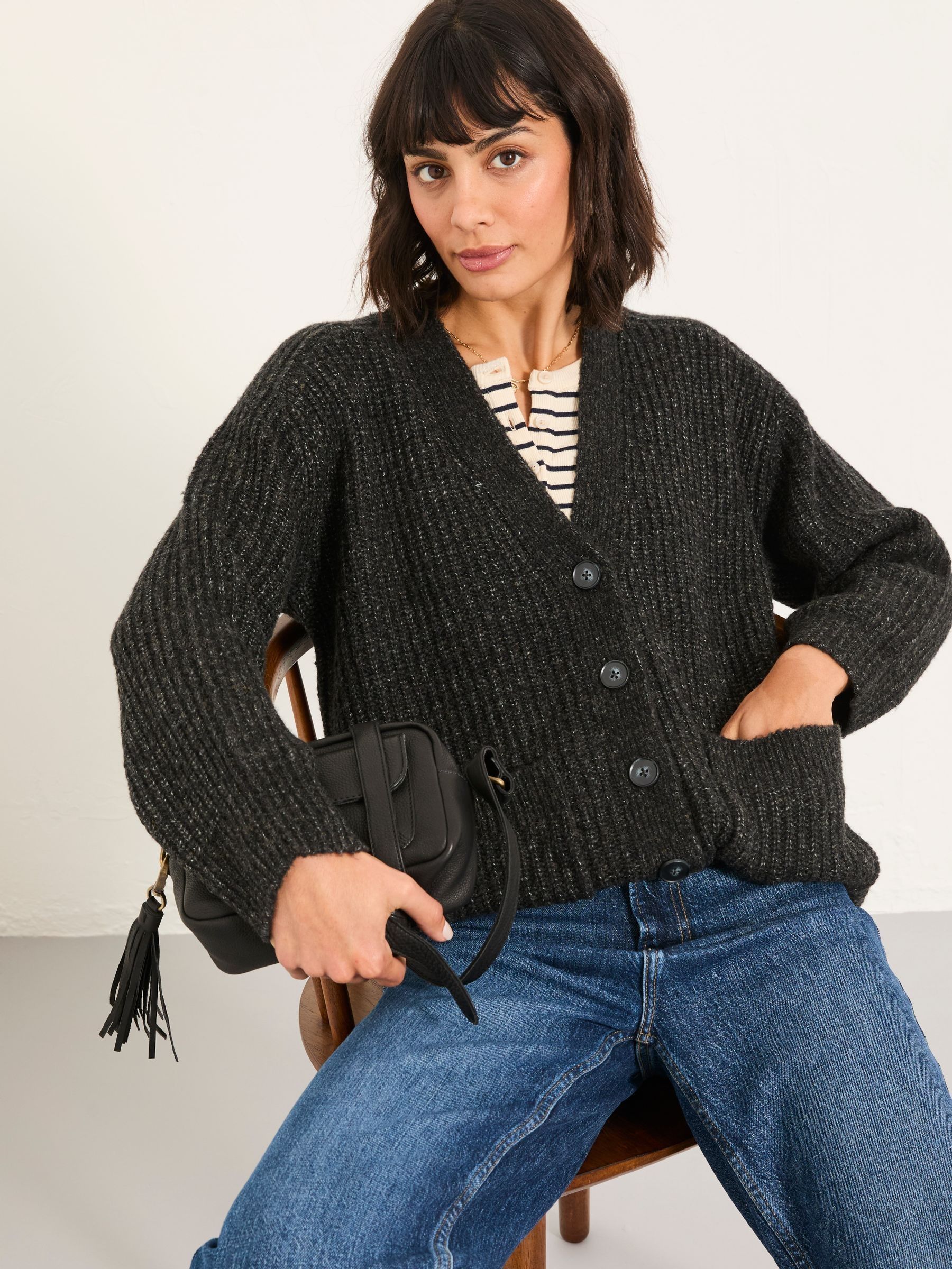 Blanche Charcoal Grey Oversized Knitted Cardigan - Image 3 of 5