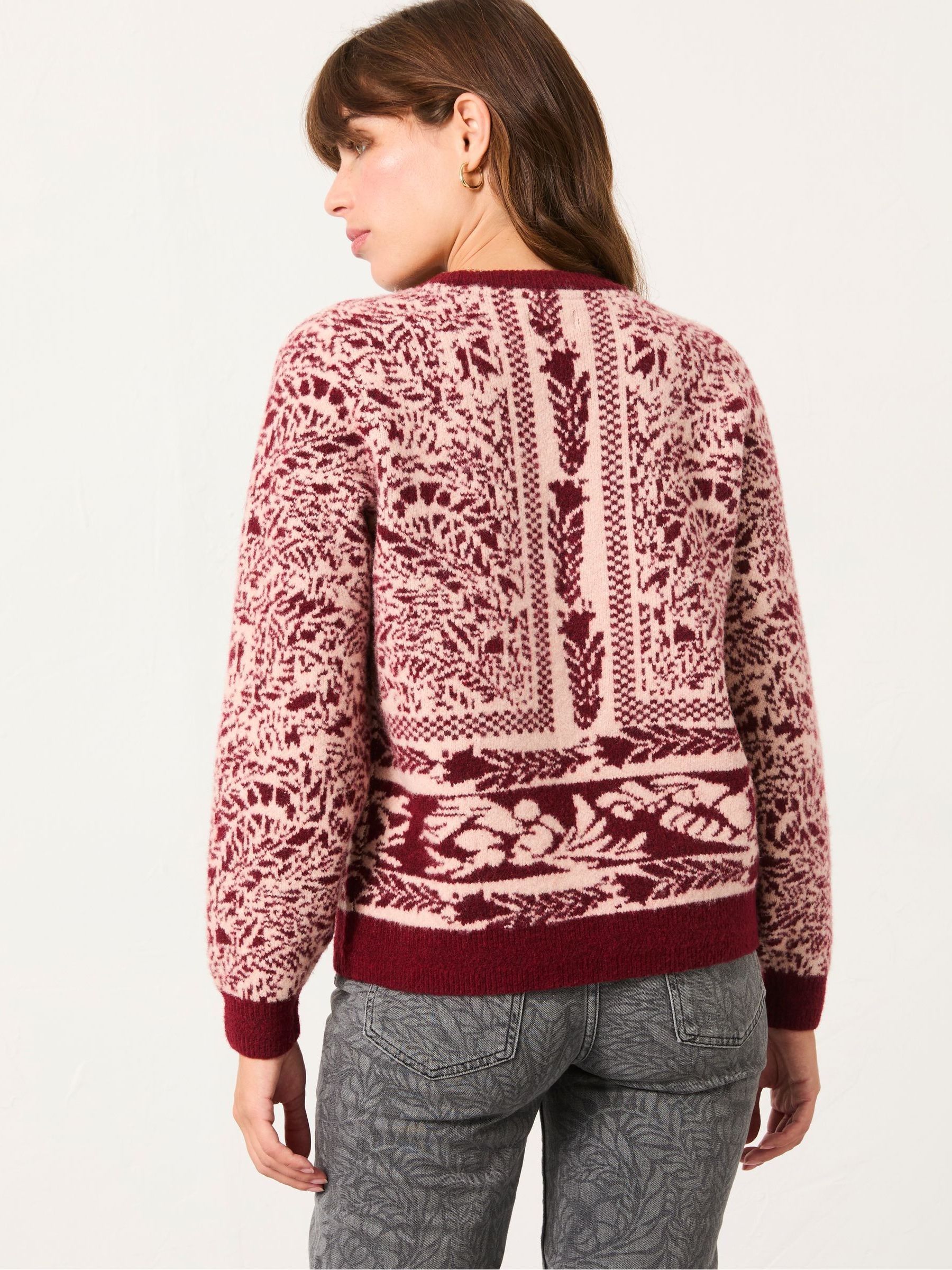 Burgundy Red Floral Bouquet Knitted Crew Neck Jumper - Image 3 of 7