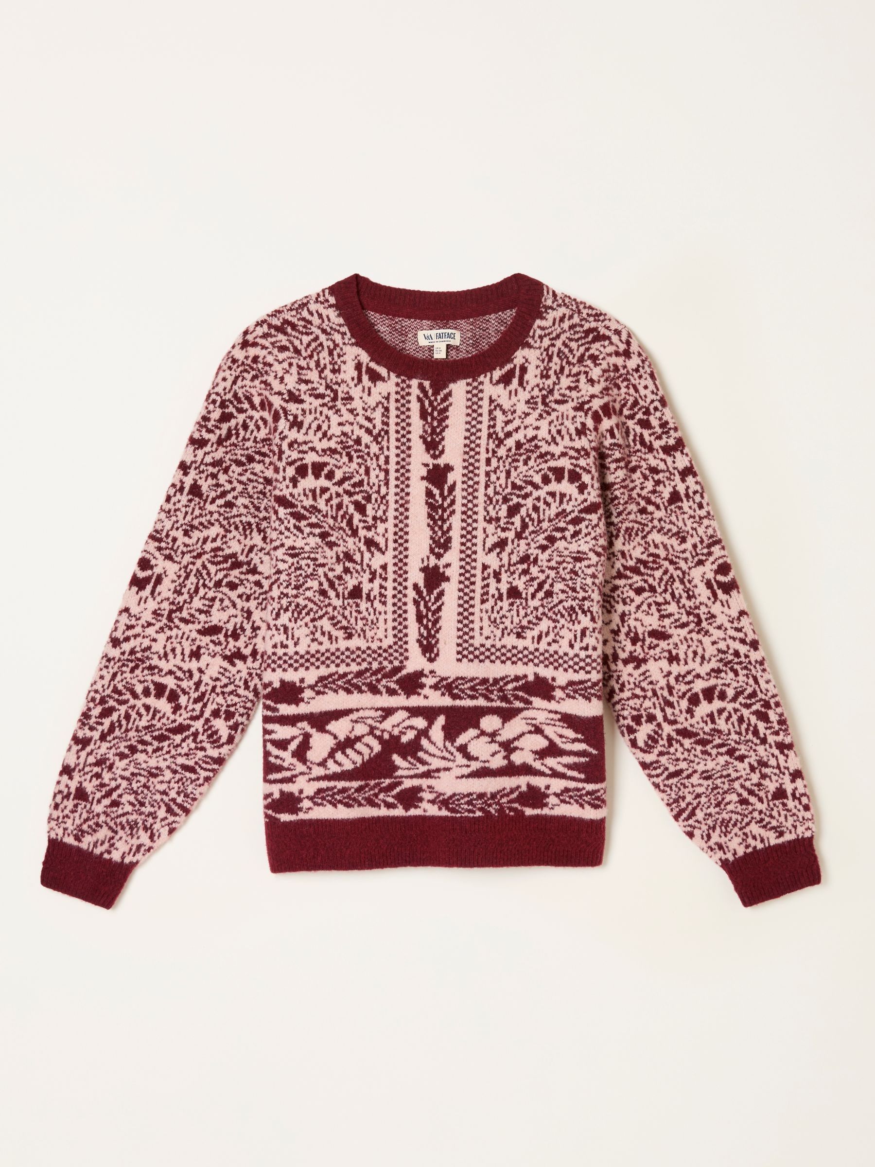 Burgundy Red Floral Bouquet Knitted Crew Neck Jumper - Image 7 of 7