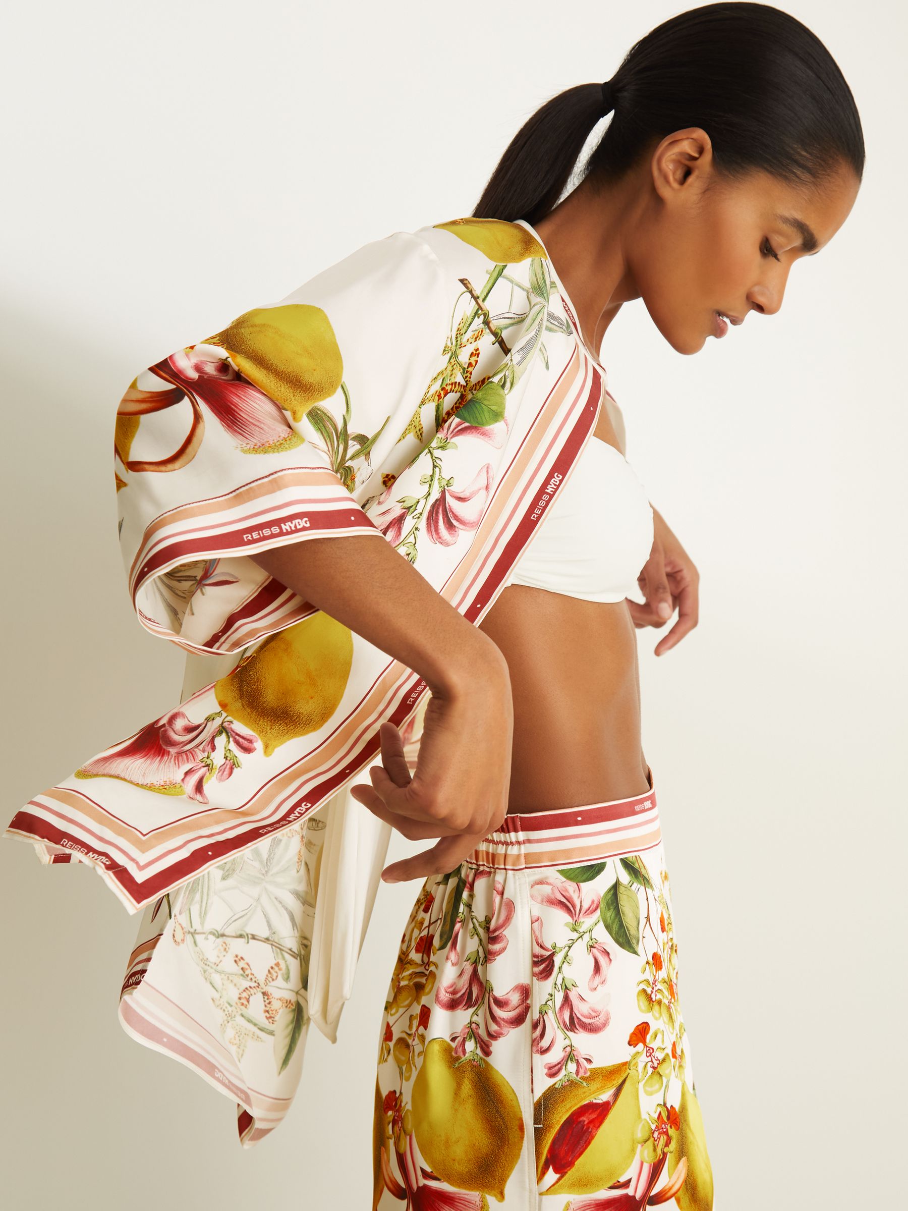 Reiss | NYBG Satin Floral-Print Shirt in Ivory - Image 1 of 6