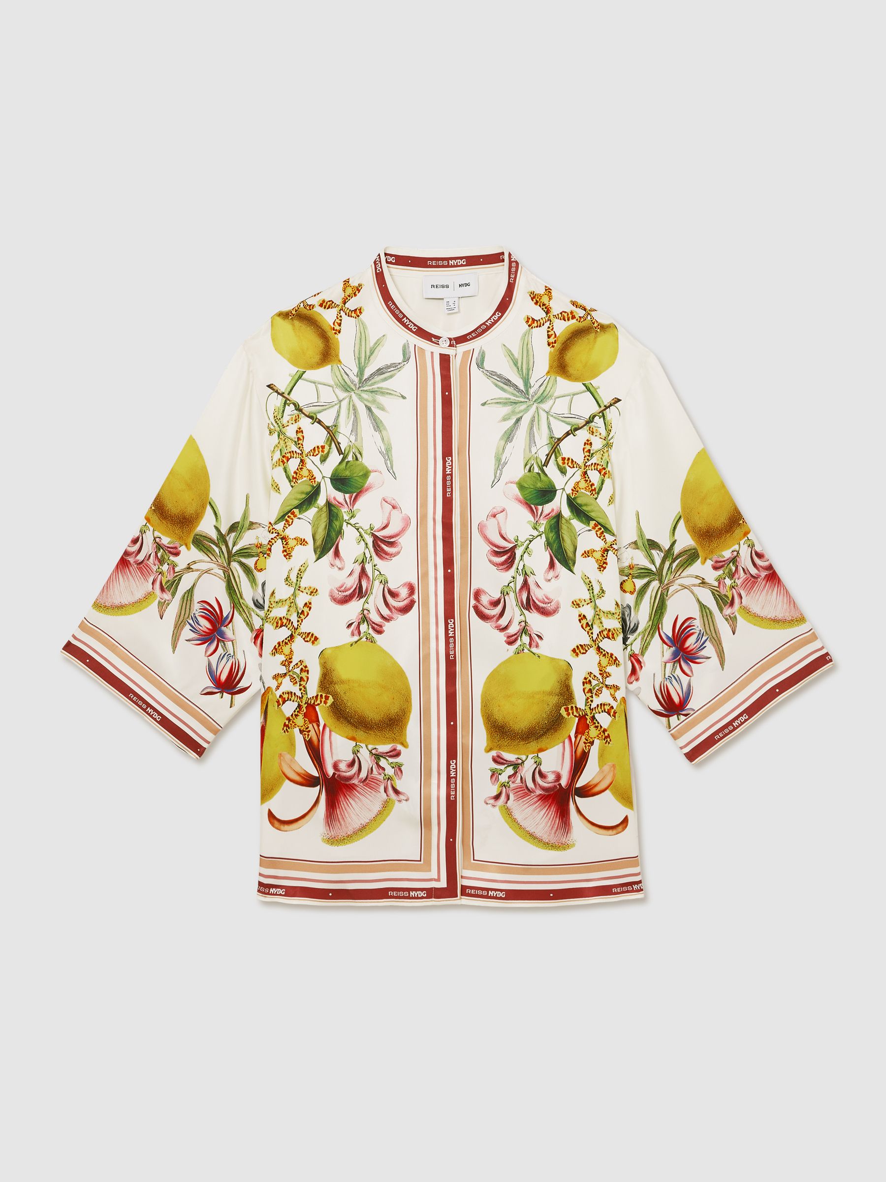 Reiss | NYBG Satin Floral-Print Shirt in Ivory - Image 2 of 6