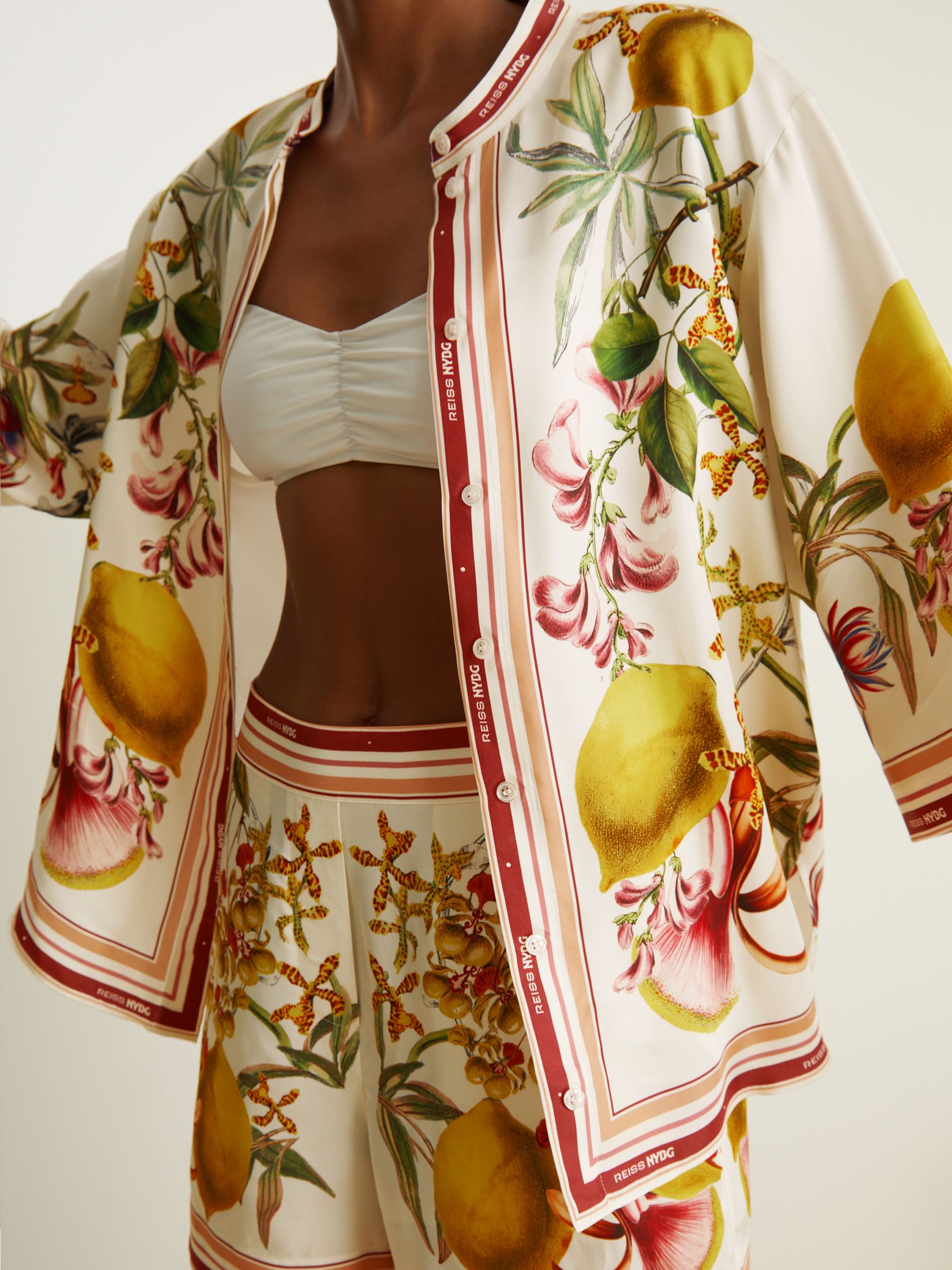 Reiss | NYBG Satin Floral-Print Shirt in Ivory - Image 4 of 6