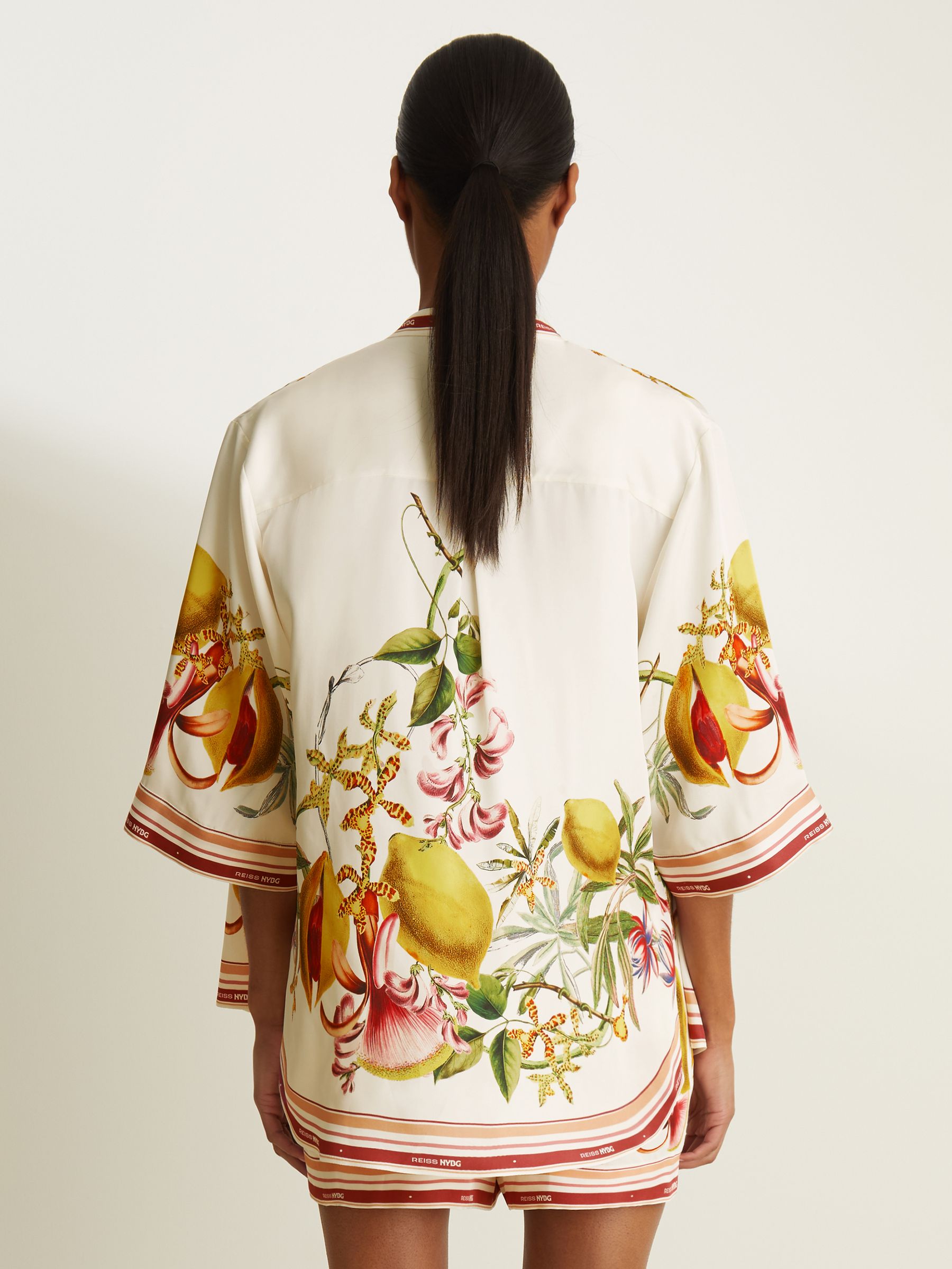 Reiss | NYBG Satin Floral-Print Shirt in Ivory - Image 5 of 6