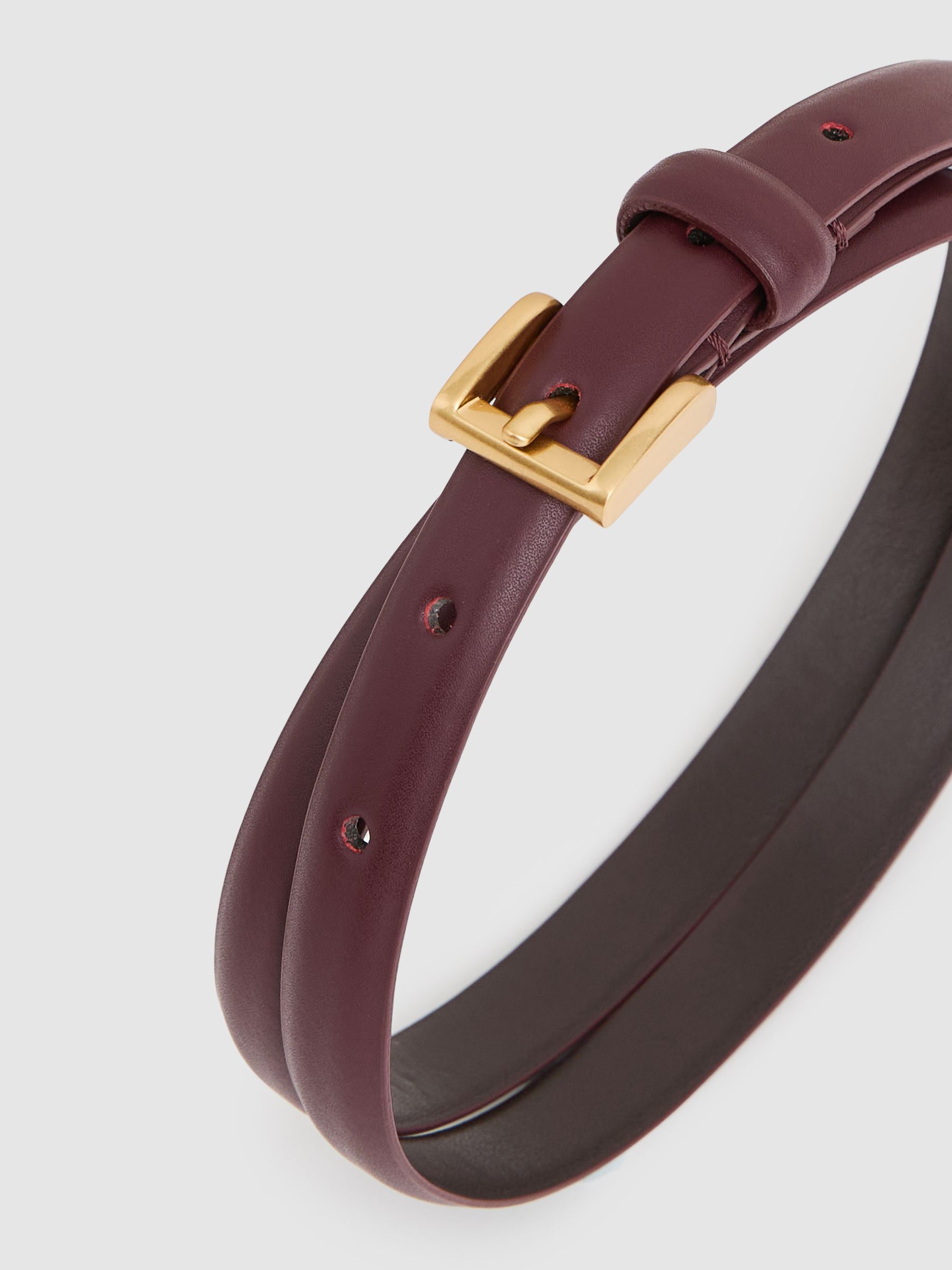 Leather Skinny Belt in Oxblood - Image 4 of 4