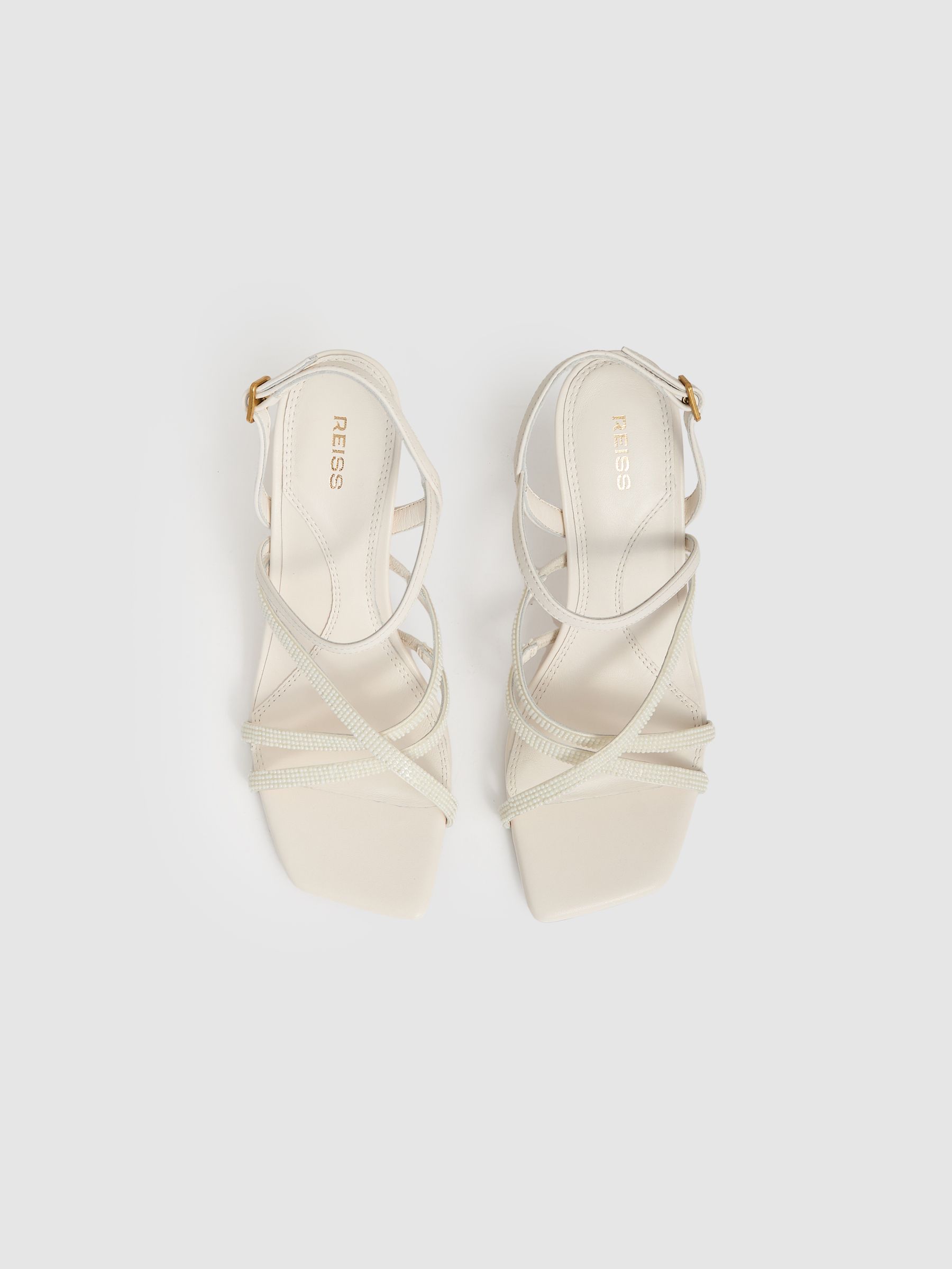Leather Beaded-Strap Stiletto Sandals in White - Image 3 of 5