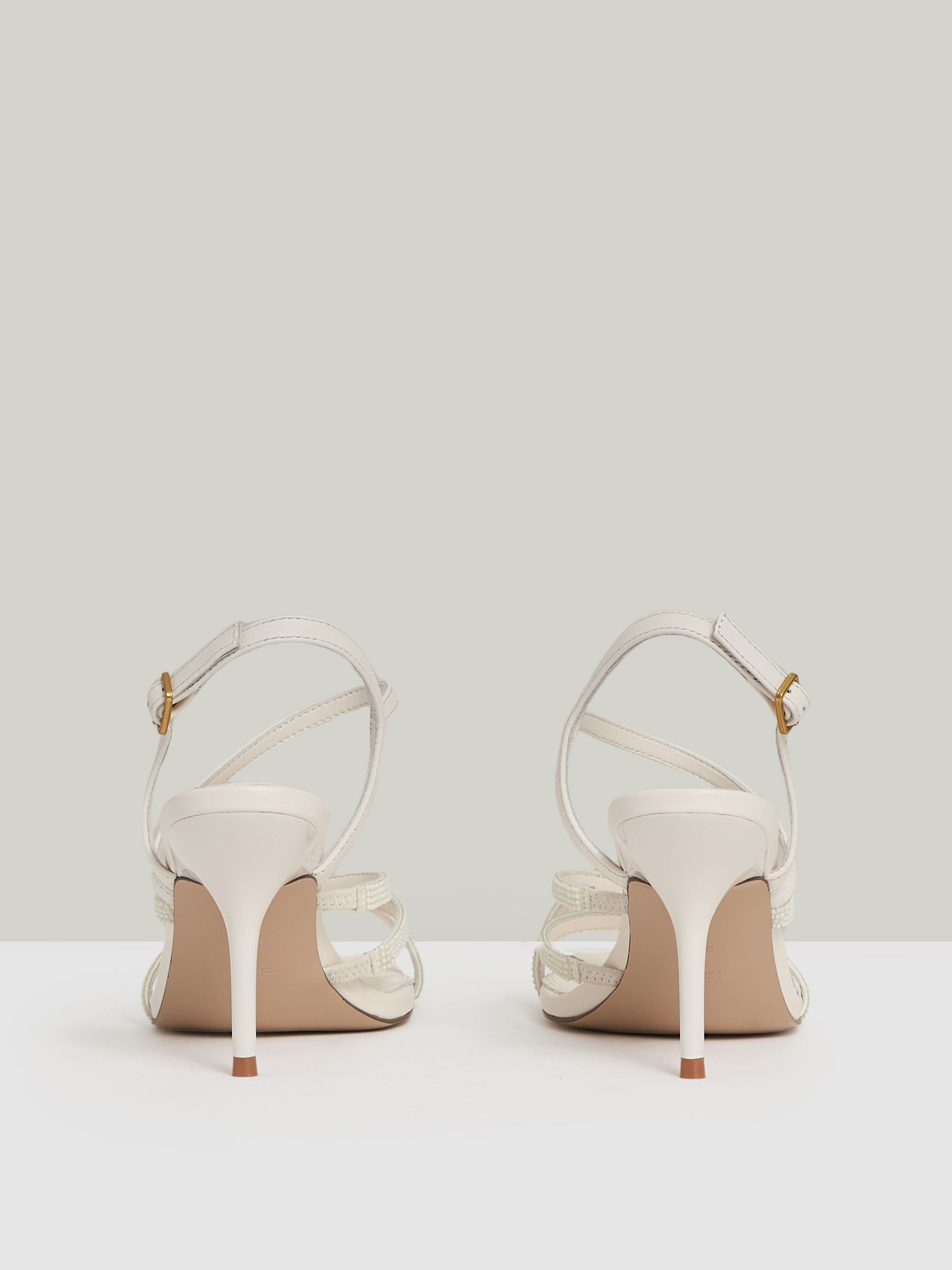 Leather Beaded-Strap Stiletto Sandals in White - Image 4 of 5