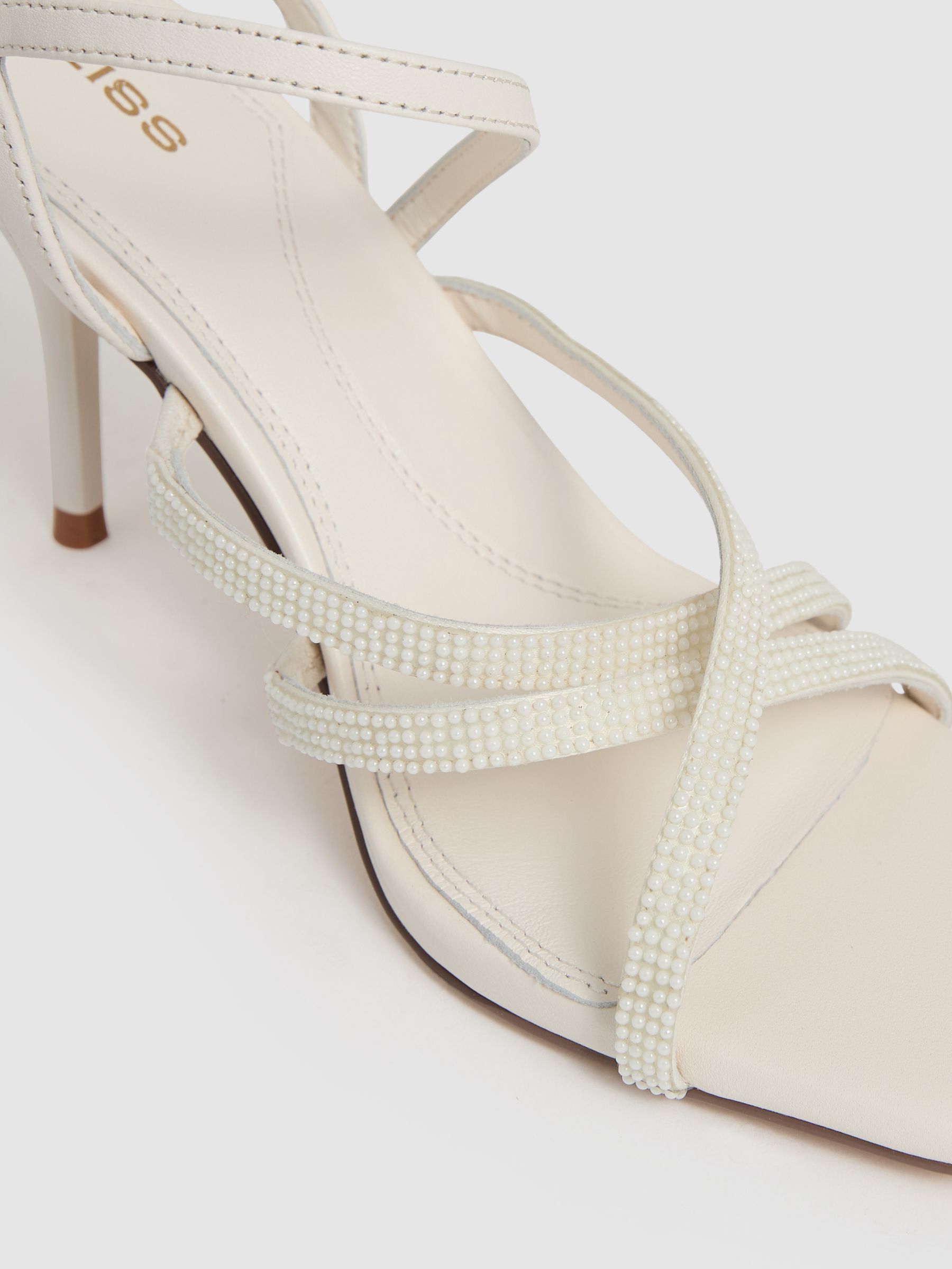 Leather Beaded-Strap Stiletto Sandals in White - Image 5 of 5