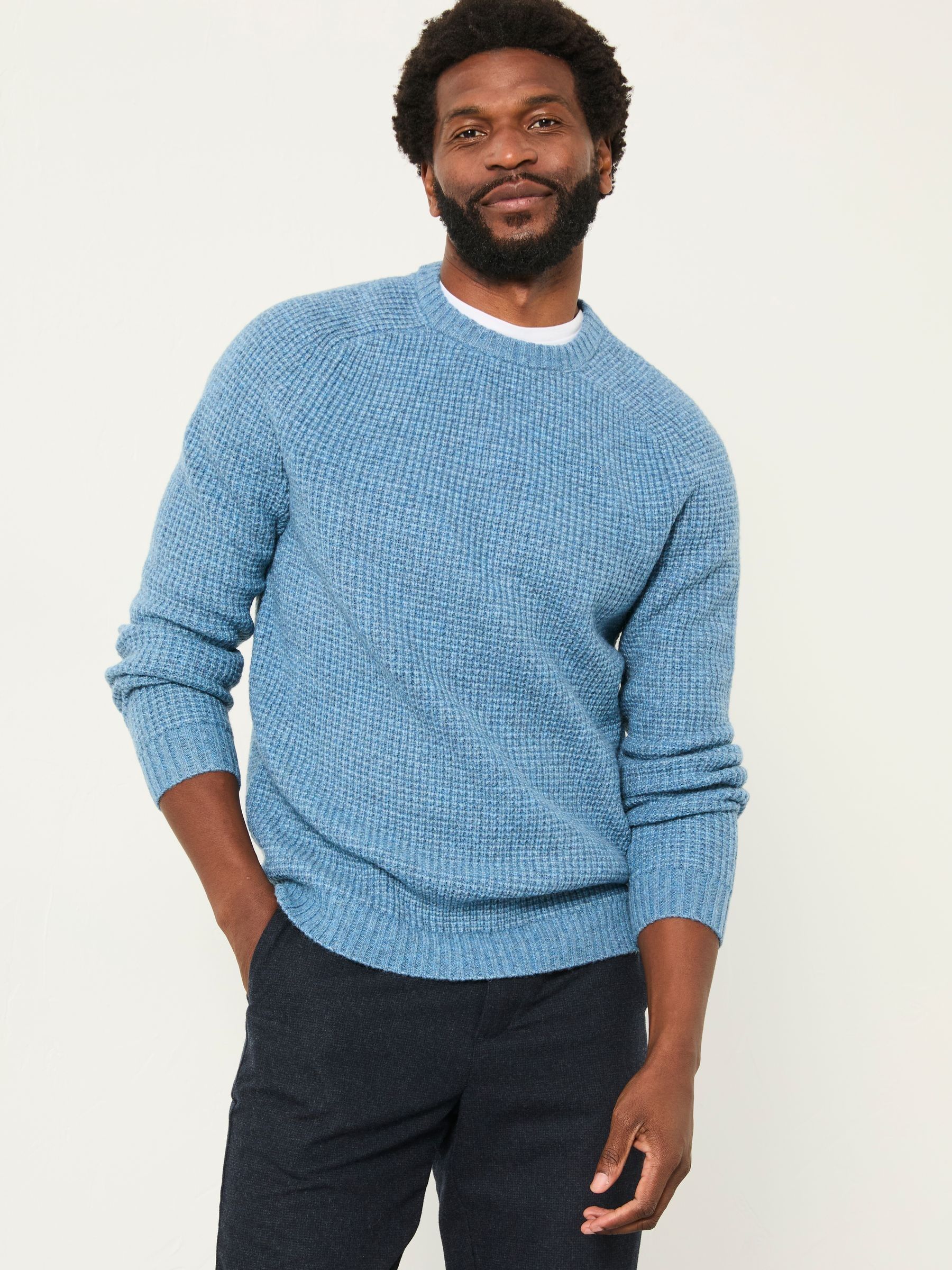 Calder Light Vintage Blue Crew Neck Knitted Jumper - Image 2 of 5